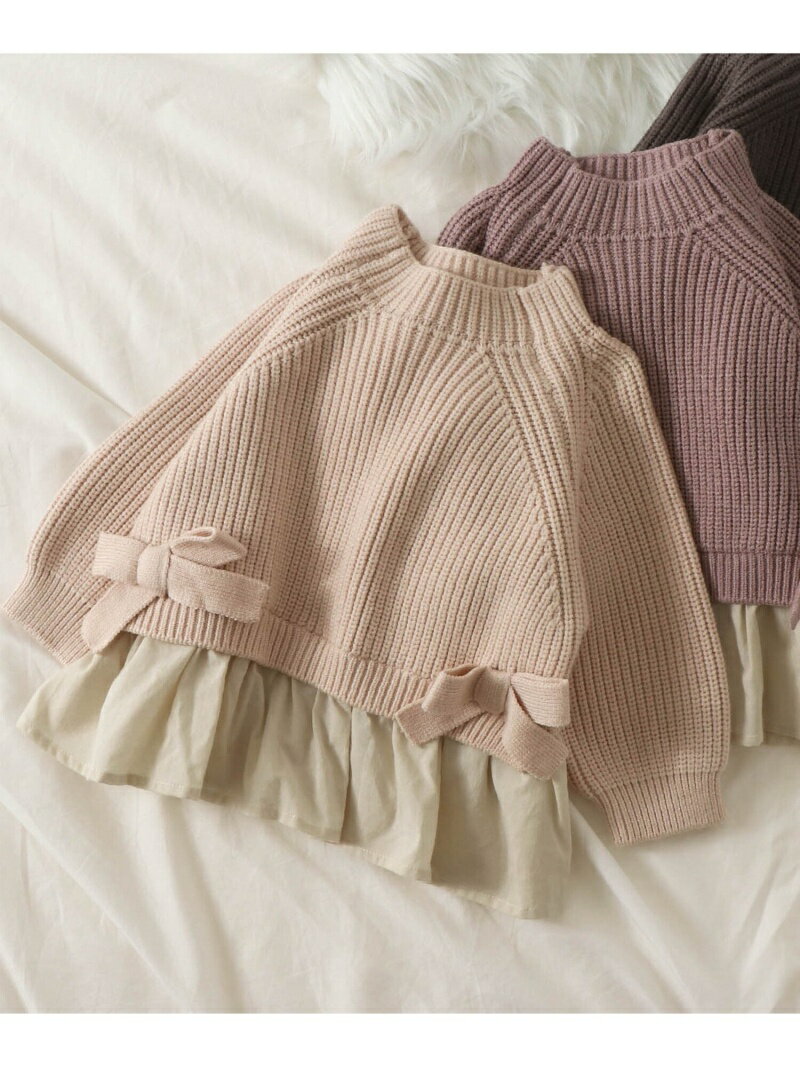 【SALE／50%OFF】apres les cours WEB限定 ハイネックドッキングニット エフオーオンラインストア トップス ニット ホワイト ブラウン ピンクのサムネイル