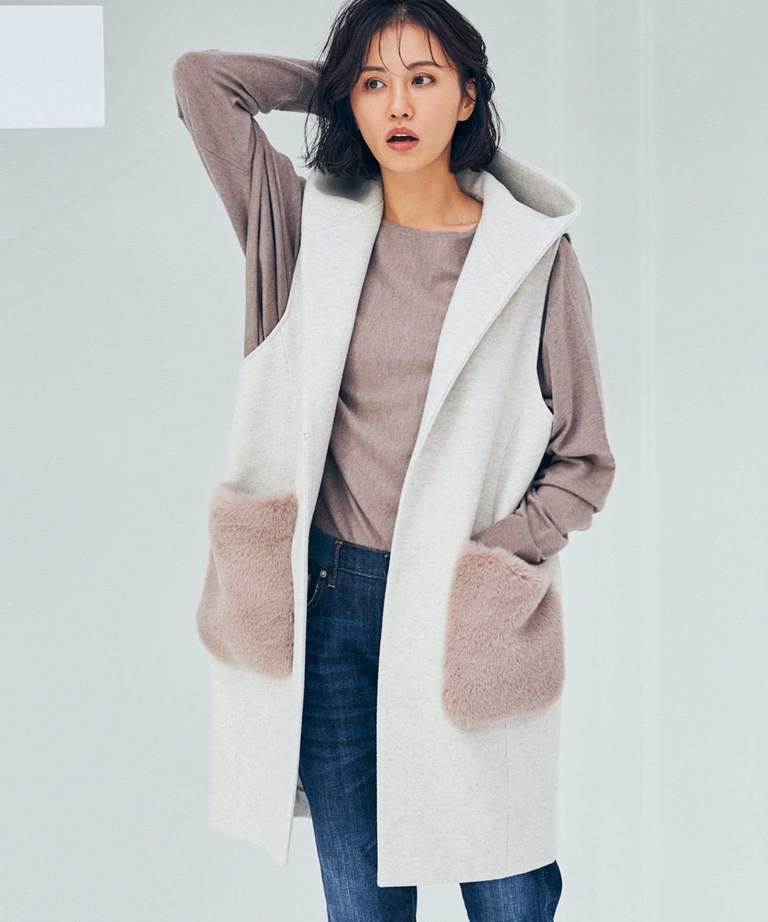 【SALE／20%OFF】BARNYARDSTORM (W)フードツキベスト バンヤードストーム トップス ベスト・ジレ ベージュ グレー ブラック【送料無料】のサムネイル