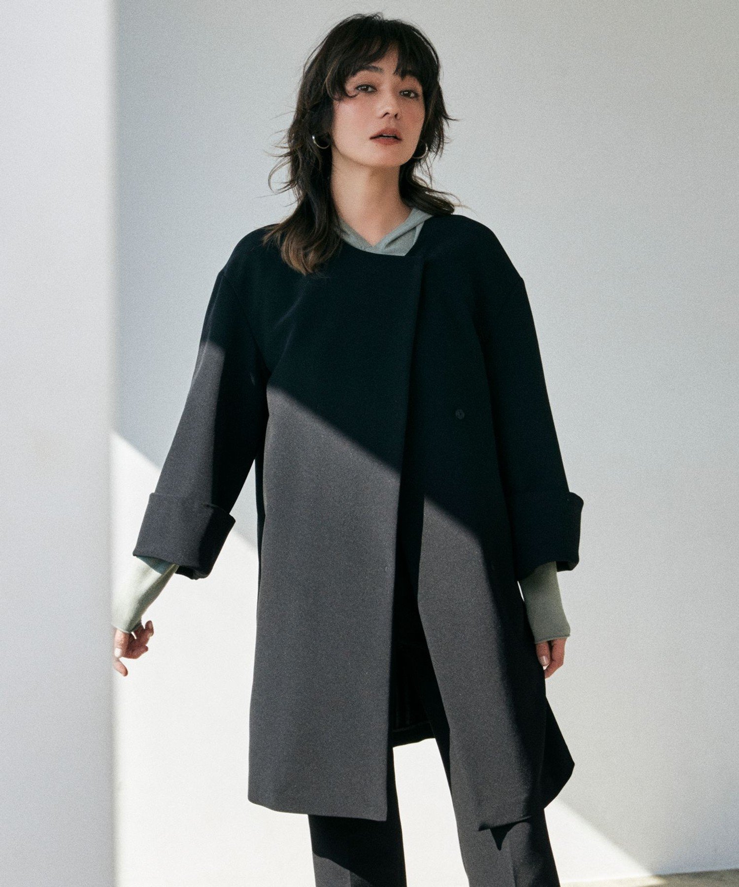【SALE/30%OFF】ICB TaPeダブルクロス ノーカラーコート アイシービー ジャケット・アウター ノーカラージャケット ネイビー ブラック【送料無料】