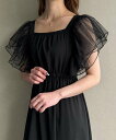 【SALE/74%OFF】JUNOAH バックリボンチュールフリルワンピース ジュノア ワンピース・ドレス ワンピース ブラック グレー ホワイト
