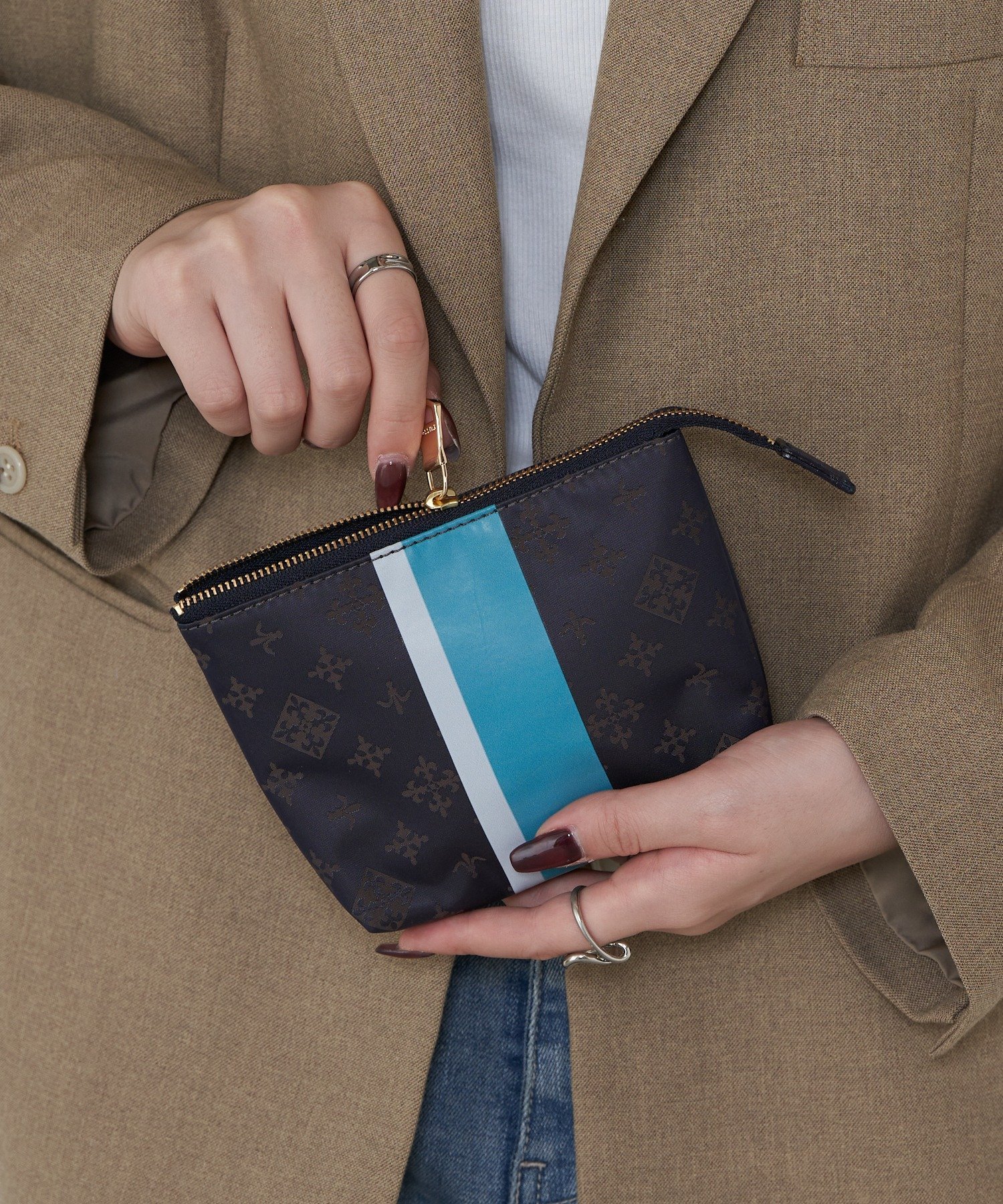 russet ラインプリントポーチ S ラシット ファッション雑貨 その他のファッション雑貨 レッド ブラウン ベージュ ブルー【送料無料】