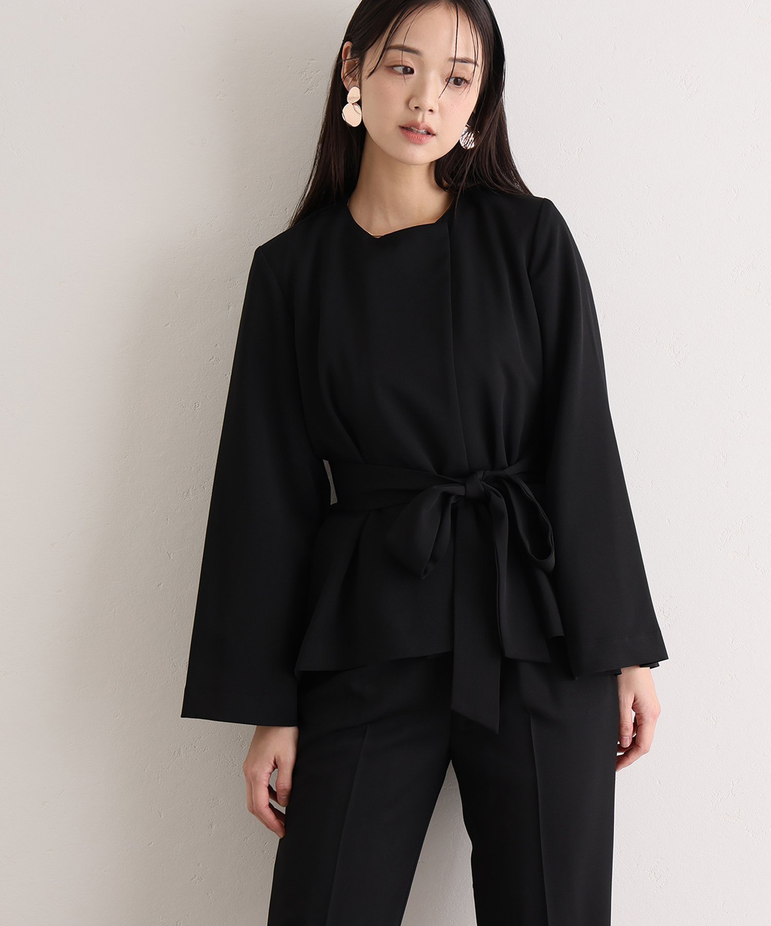 PourVous リボンペプラムセットアップスーツ プールヴー スーツ・フォーマル スーツパンツ ブラック グ..