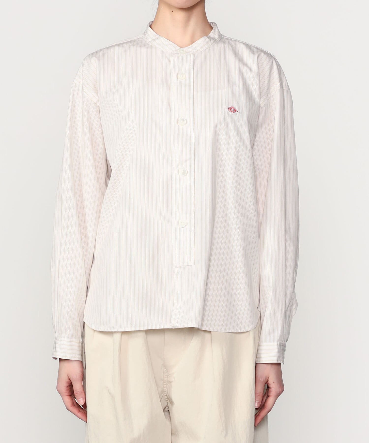 Bshop DANTON ｜ コットンポプリン 長袖バンドカラーシャツ STRIPE WOMEN ビショップ トップス シャツ・ブラウス ピンク