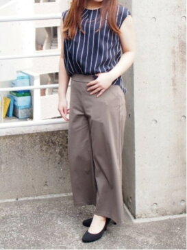 【SALE/50%OFF】INTERPLANET WINGS INTERPLANET/(W)ドビーボーダーブラウス インタープラネット カットソー ノースリーブカットソー ネイビー ブラウン【送料無料】