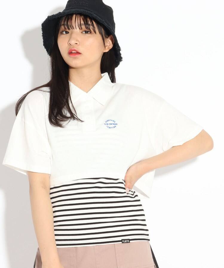 【SALE／70%OFF】PINK-latte 【セットアイテム/ニコラ掲載商品】ショートポロTシャツ+キャミセット ピンク ラテ トップス アンサンブル ホワイト ブラック ブルーのサムネイル