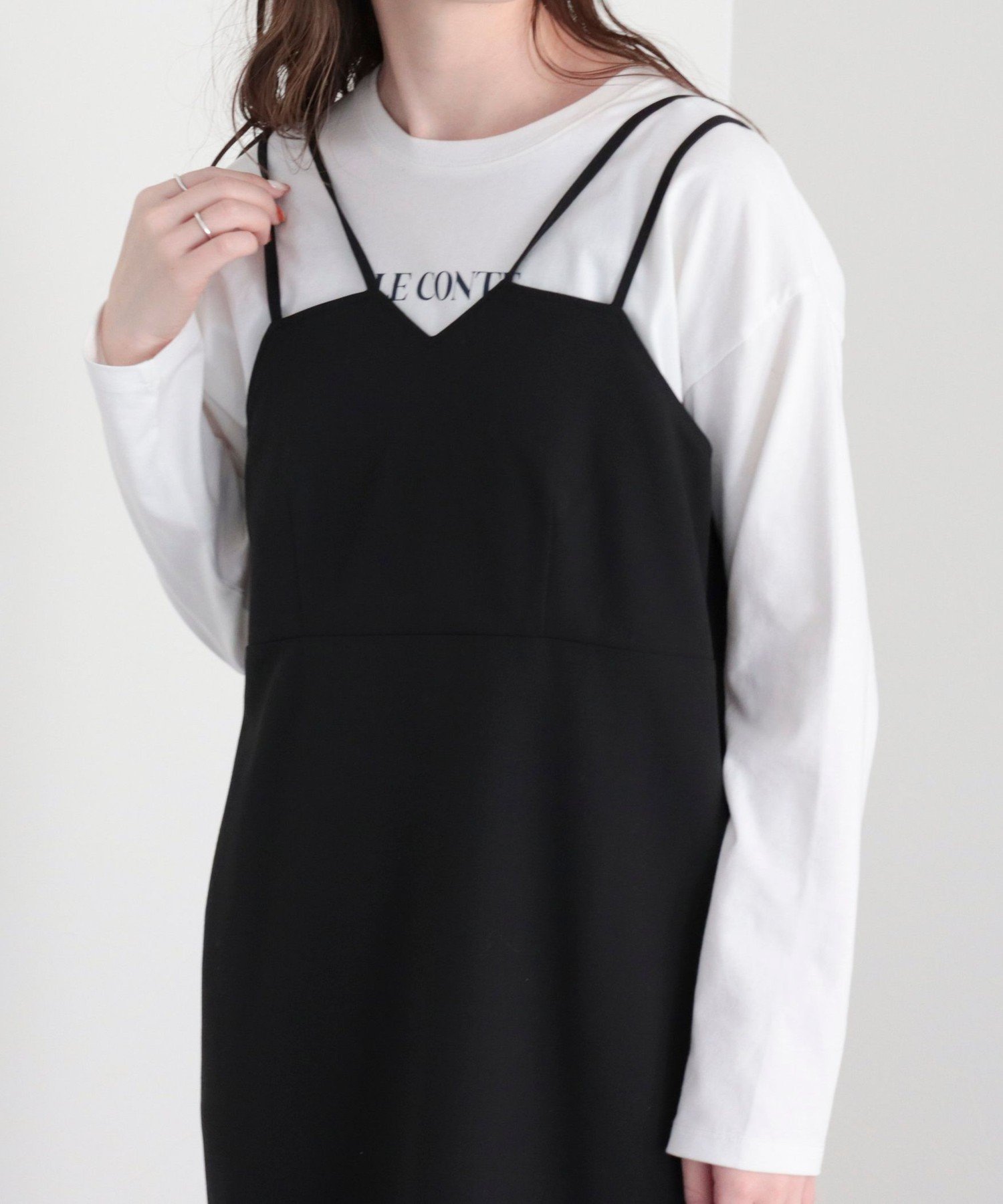 【SALE／60%OFF】fredy emue Wストラップタイトキャミワンピース フレディ アンド グロスター ワンピース・ドレス ワンピース ブラック ベージュのサムネイル