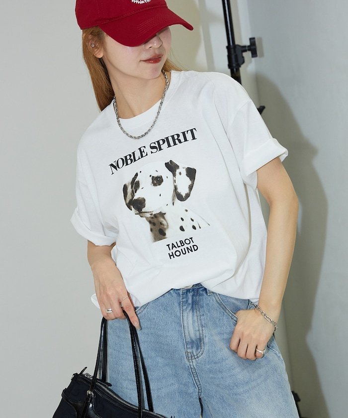 【SALE／60%OFF】PUBLUX ドッグ プリント Tシャツ 限定展開 25SS フリークスストア トップス カットソー・Tシャツ ホワイト グレー ピンクのサムネイル