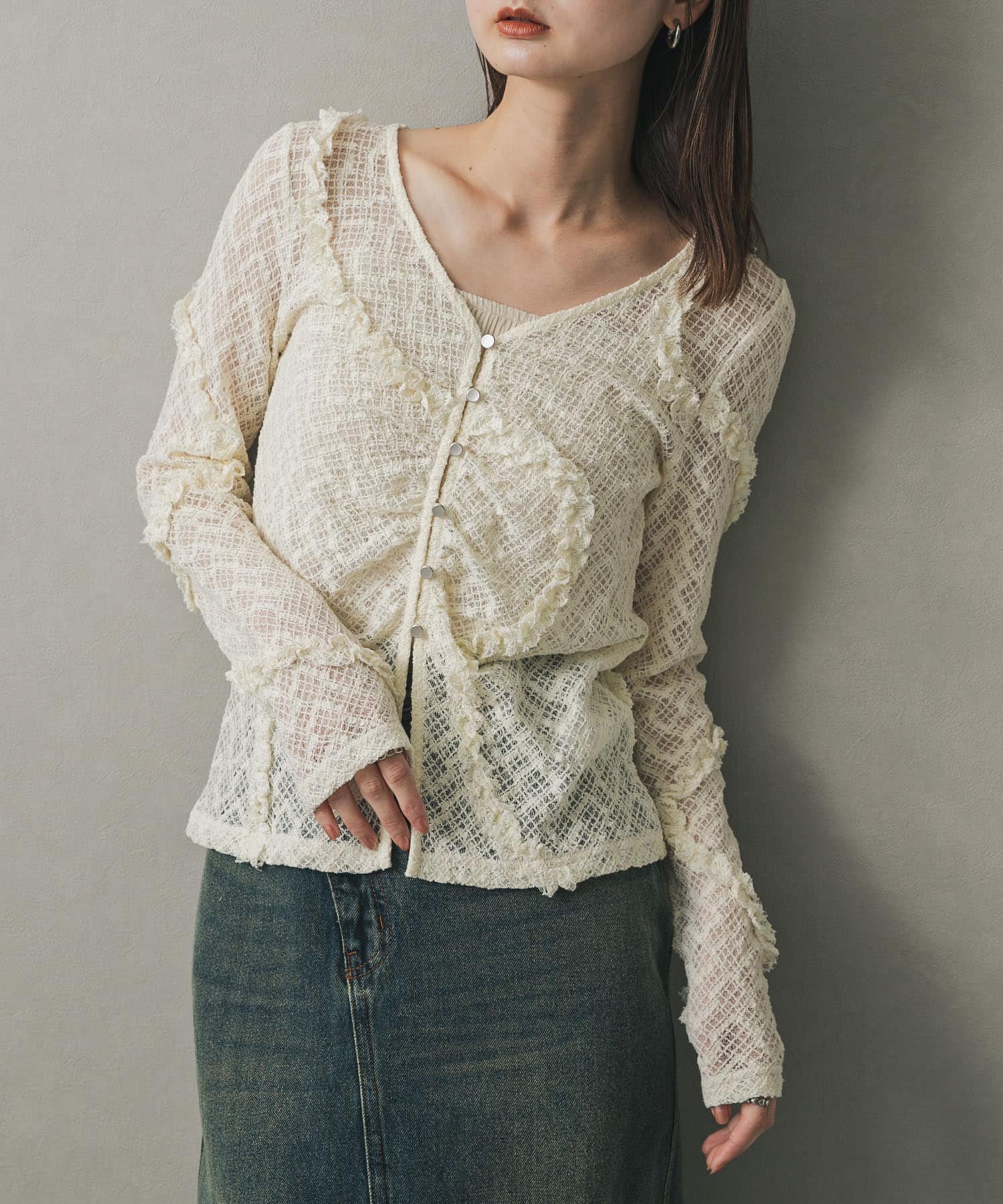 SENSE OF PLACE フロントボタンレースカーディガン センス オブ プレイス トップス カーディガン ベージュ ブラウン ホワイト ブラック【送料無料】のサムネイル