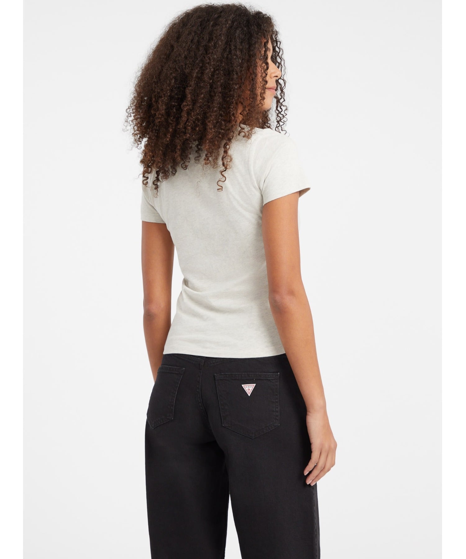 GUESS JEANS 半袖ロゴTシャツ (W)Slim Stamp Heather Tee ゲス トップス カットソー・Tシャツ グレー ホワイト