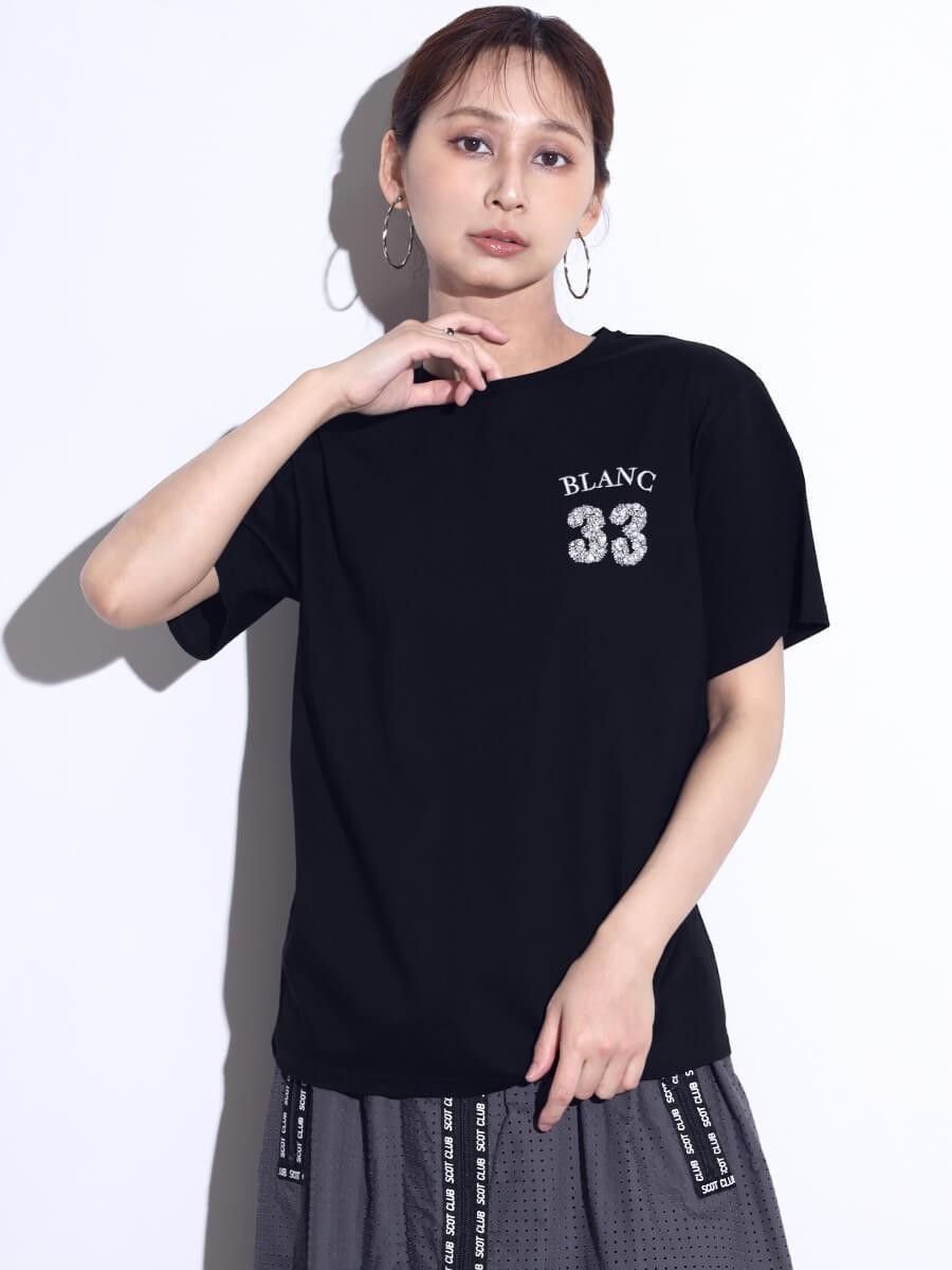 SCOTCLUB ビジューナンバーロゴTシャツ ヴァン トップス カットソー・Tシャツ グレー ホワイト ブラック