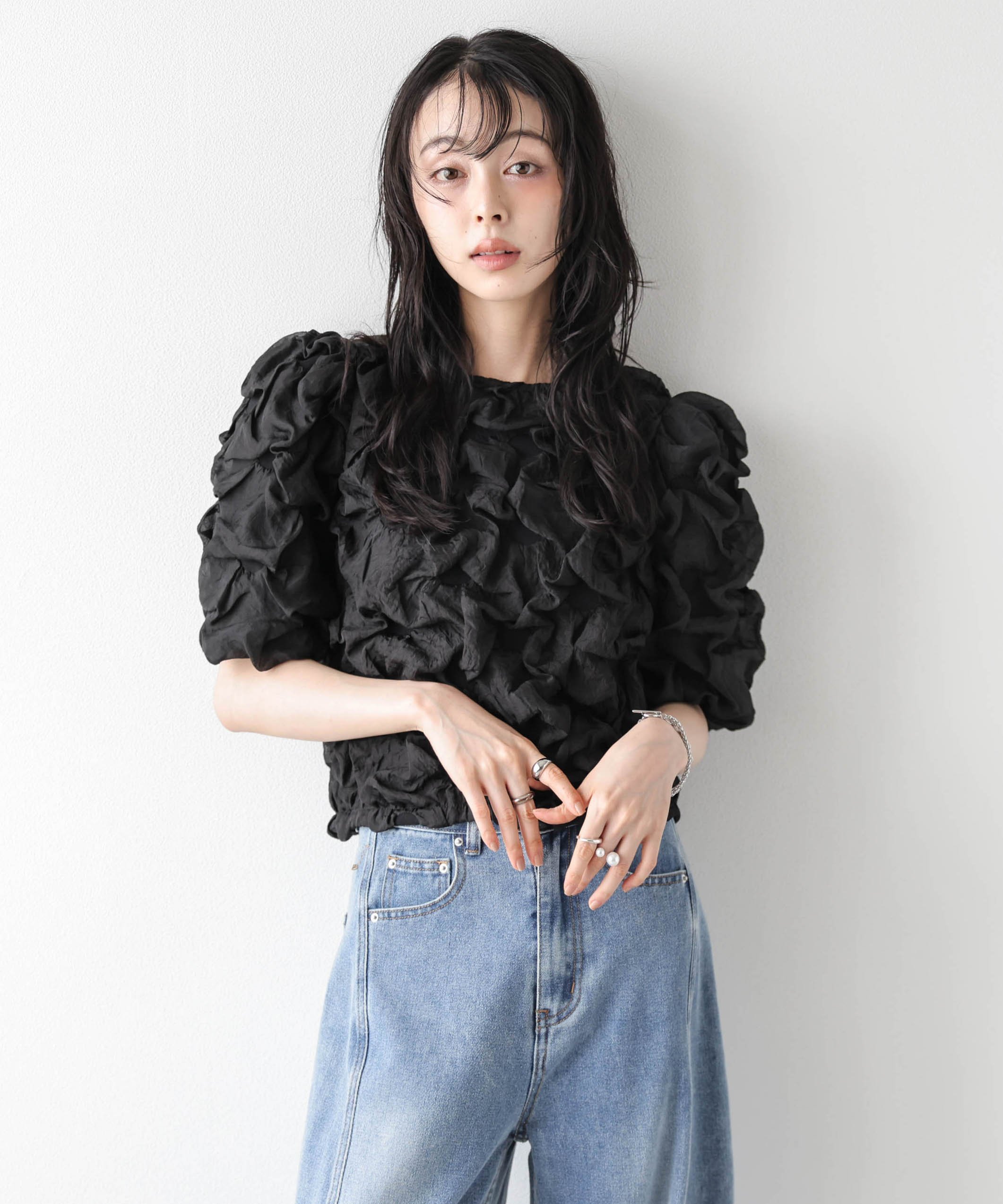 La-gemme 前後2WAYフラワージャガードブラウス ラジュール トップス シャツ・ブラウス ホワイト ブラック