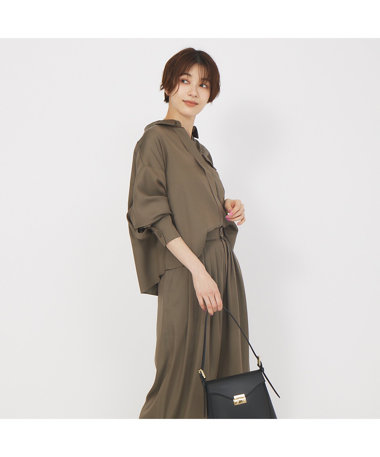 Rouge vif la cle 【セットアップ対応】スリーブスリットシャツ ルージュ・ヴィフ ラクレ トップス シャツ・ブラウス ブラック ブラウン