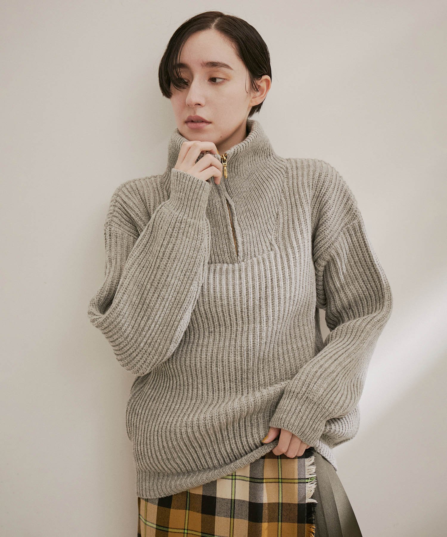 【SALE／40%OFF】SALON adam et rope' 【OLDDERBY KNITWEAR】ハーフジップハイネックニットプルオーバー サロン アダム エ ロペ トップス ニット グレー ホワイト【送料無料】