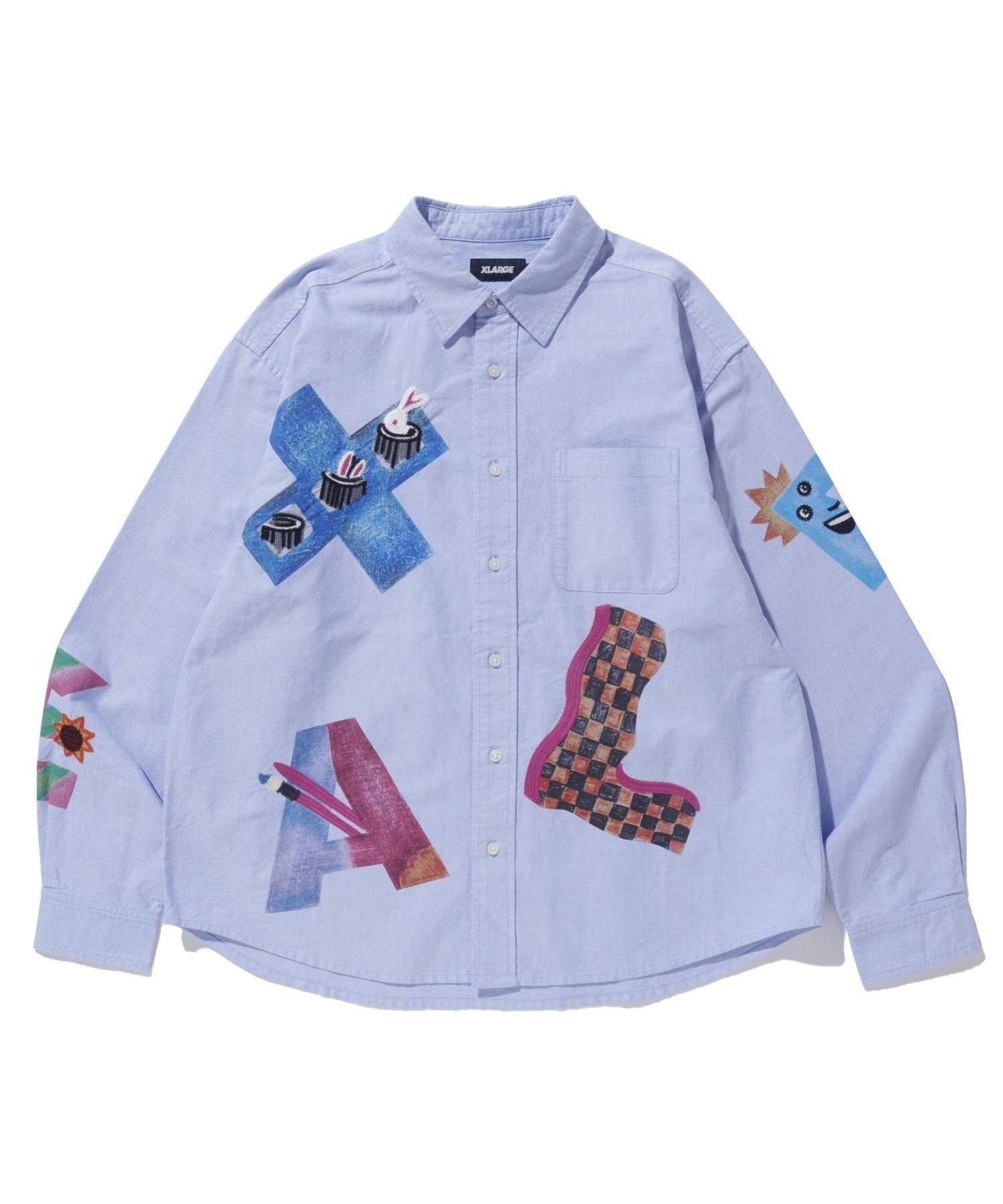 XLARGE VARIOUS LETTER L/S SHIRT シャツ XLARGE エクストララージ トップス シャツ ブラウス ブルー ホワイト【送料無料】