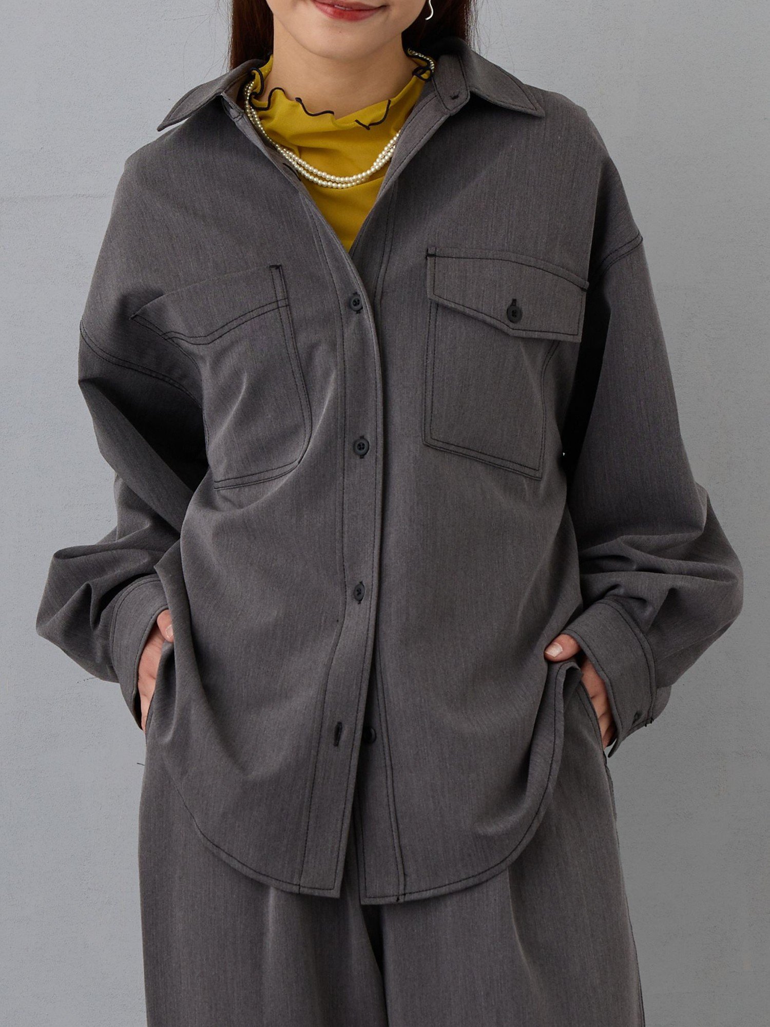 NICOLE CLUB 配色ステッチルーズCPOシャツ ニコル クラブ トップス シャツ・ブラウス ブルー ブラック ..