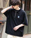 【SALE/32%OFF】Rocky Monroe 鹿の子ワンポイント刺繍ハーフジップシャツ ロッキーモンロー トップス ポロシャツ ブラック ネイビー グリー...