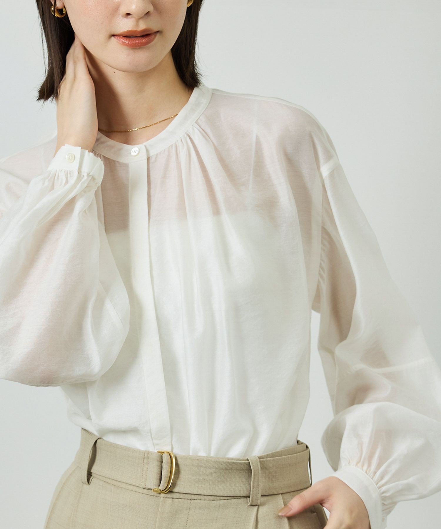 ROPE' キュプラシルクボリュームスリーブブラウス/イージーケア ロペ トップス シャツ・ブラウス ブル..