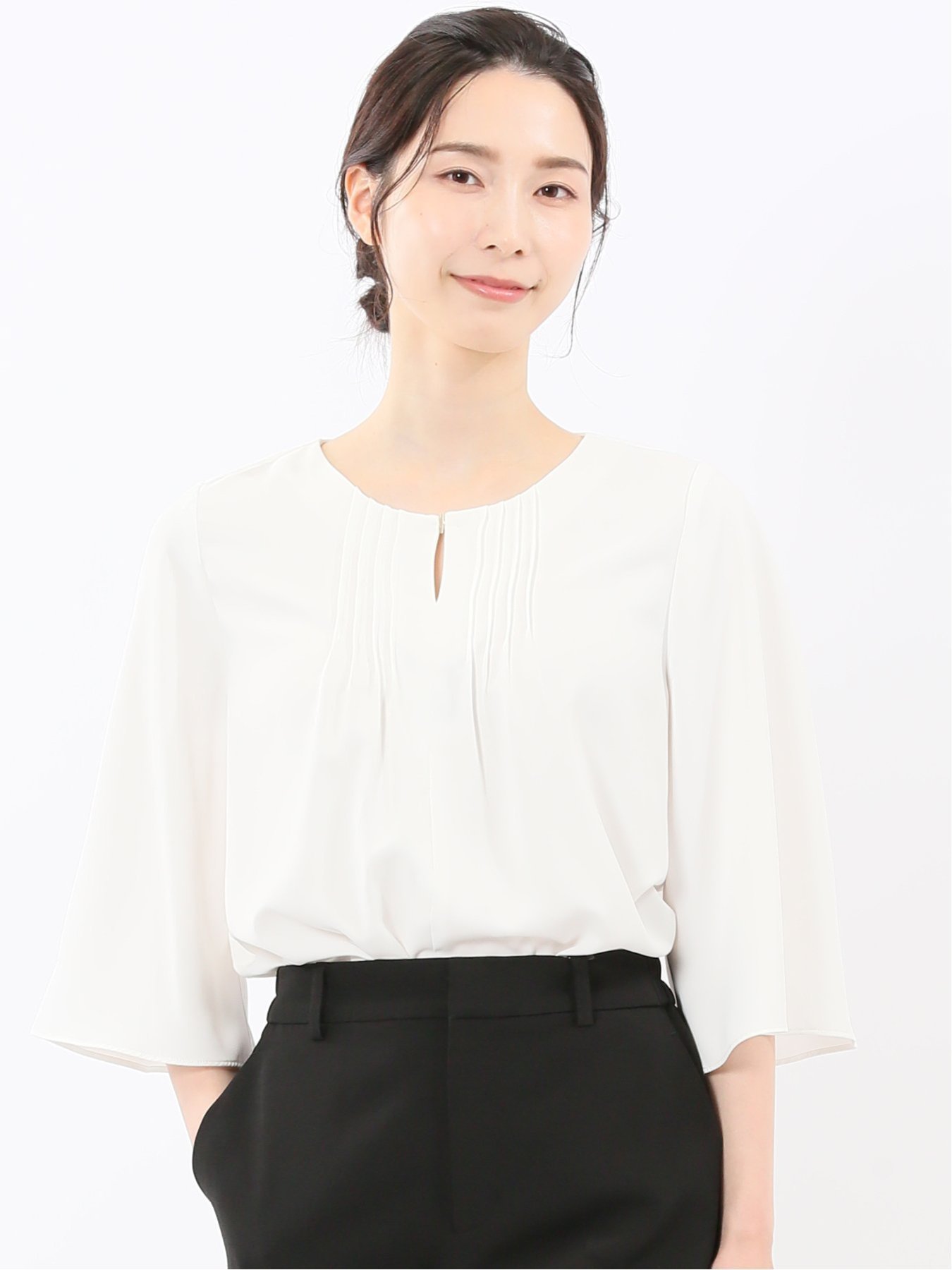 【SALE／20%OFF】m.f.editorial ピンタック 7分袖プルオーバーブラウス タカキュー トップス シャツ・ブラウス グレー ホワイト【送料無料】