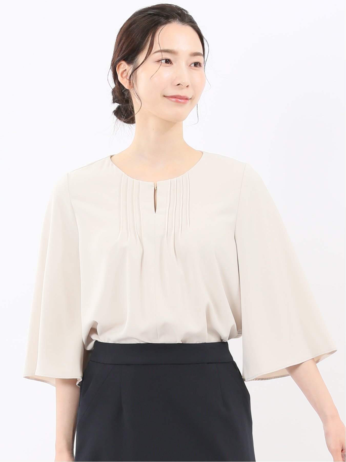 【SALE／20%OFF】m.f.editorial ピンタック 7分袖プルオーバーブラウス タカキュー トップス シャツ・ブラウス グレー ホワイト【送料無料】