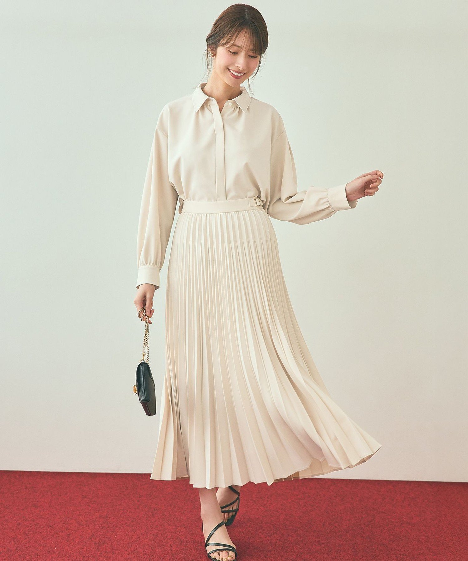 【SALE／20%OFF】ANY SIS L 【UVカット・アンチピリング・洗える】ウーステッドエステル シャツ エニィスィス トップス シャツ・ブラウス ネイビー ホワイト【送料無料】