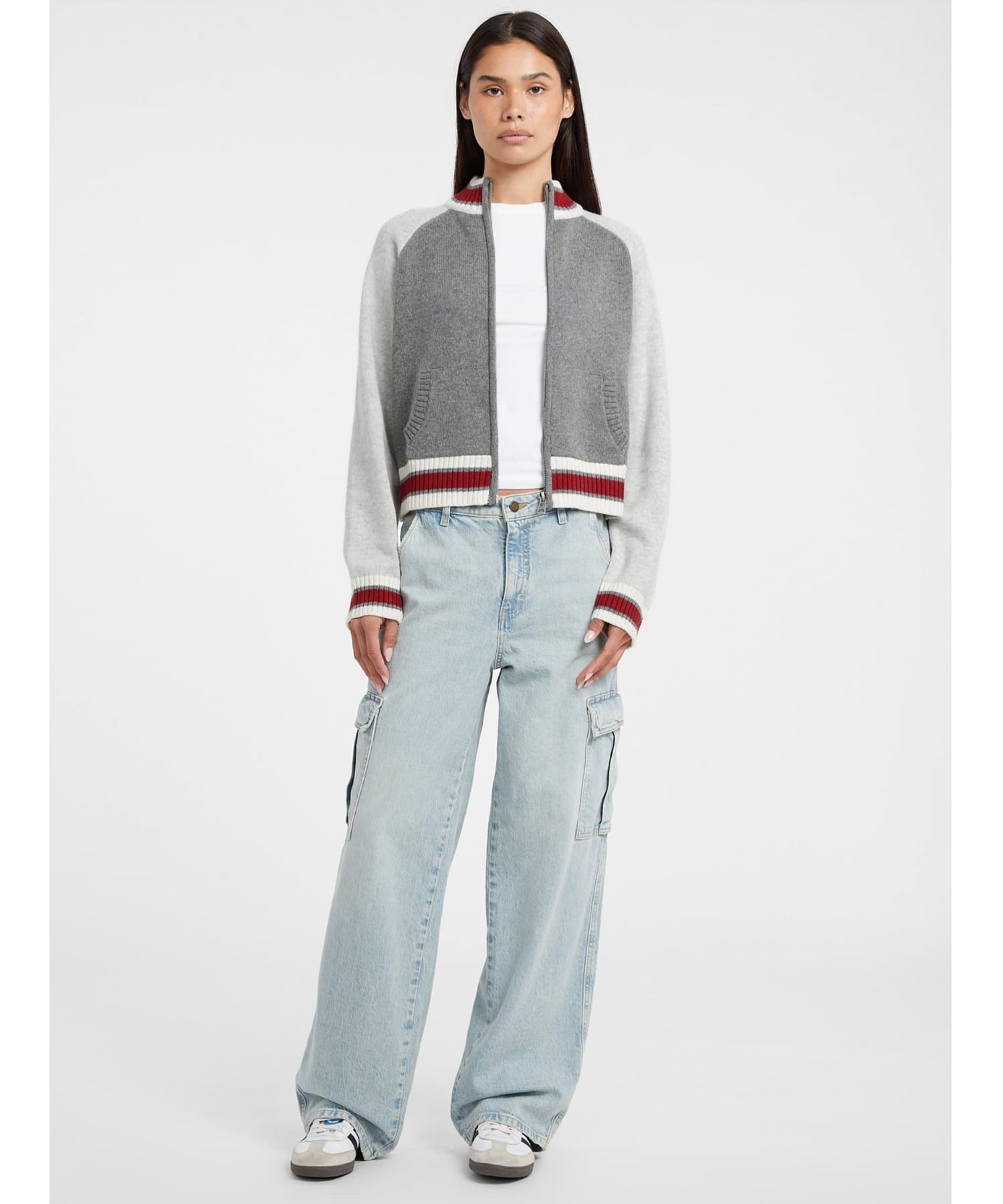 GUESS JEANS ブルゾン (W)Zipped Back Cardi ゲス トップス カーディガン グレー