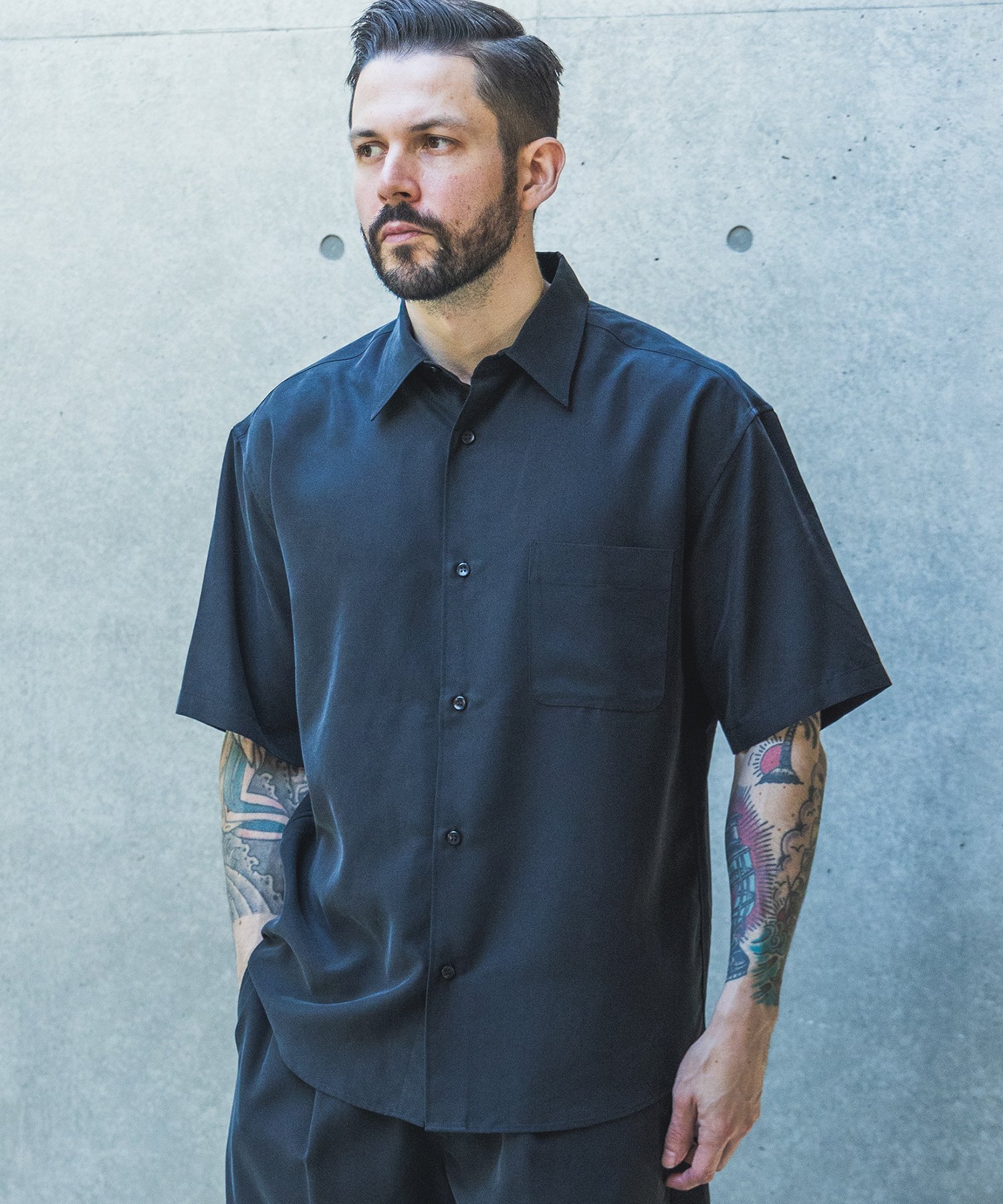 MR.OLIVE T/R POWDER CLOTH /SHORT/S REGULAR COLLAR SHIRT ミスターオリーブ トップス シャツ・ブラウス ブラウン ブラック