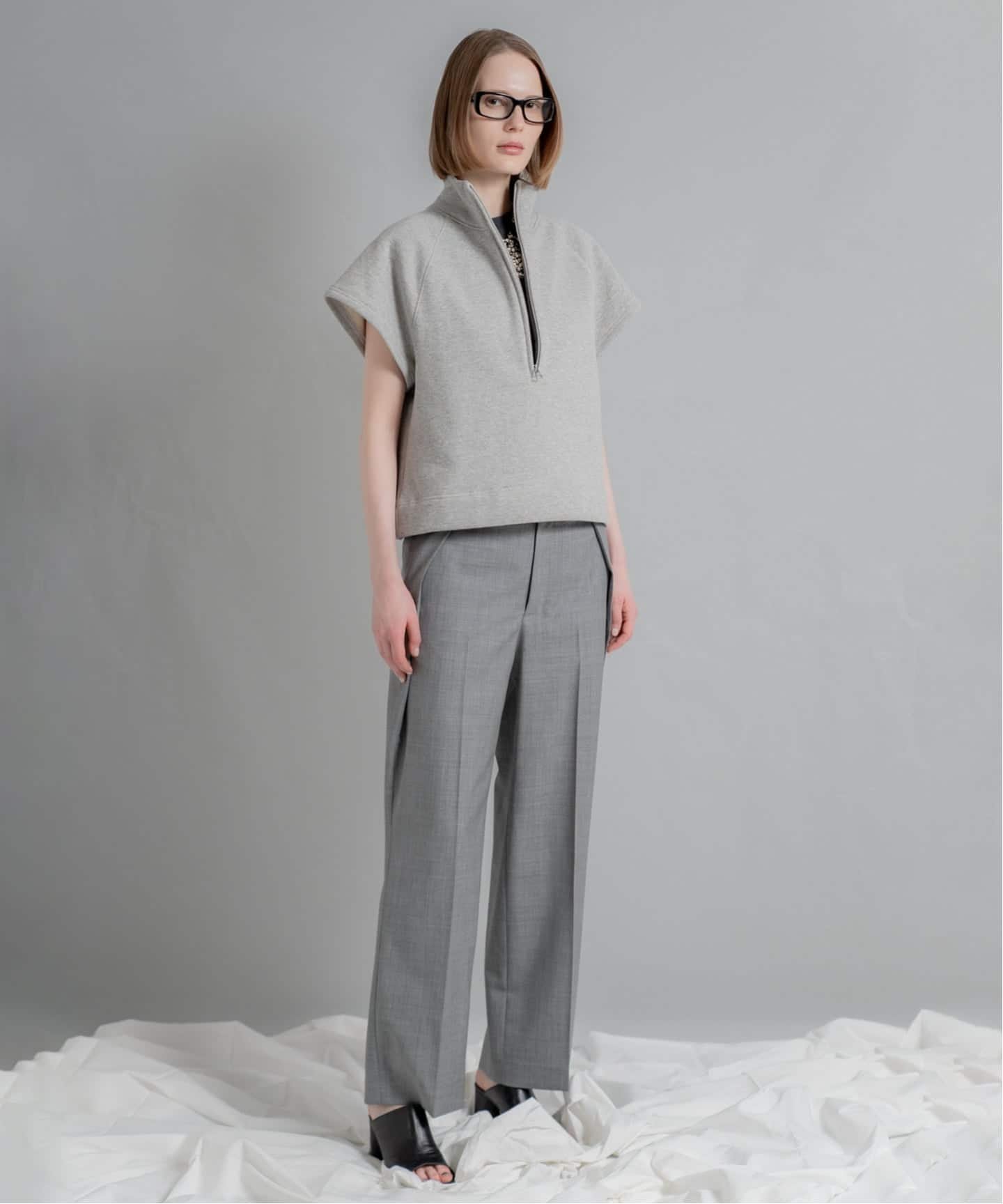CALMER SWEAT ZIP H/S / スウェットジップハーフ スピックアンドスパン トップス スウェット・トレーナー ホワイト グレー【送料無料】