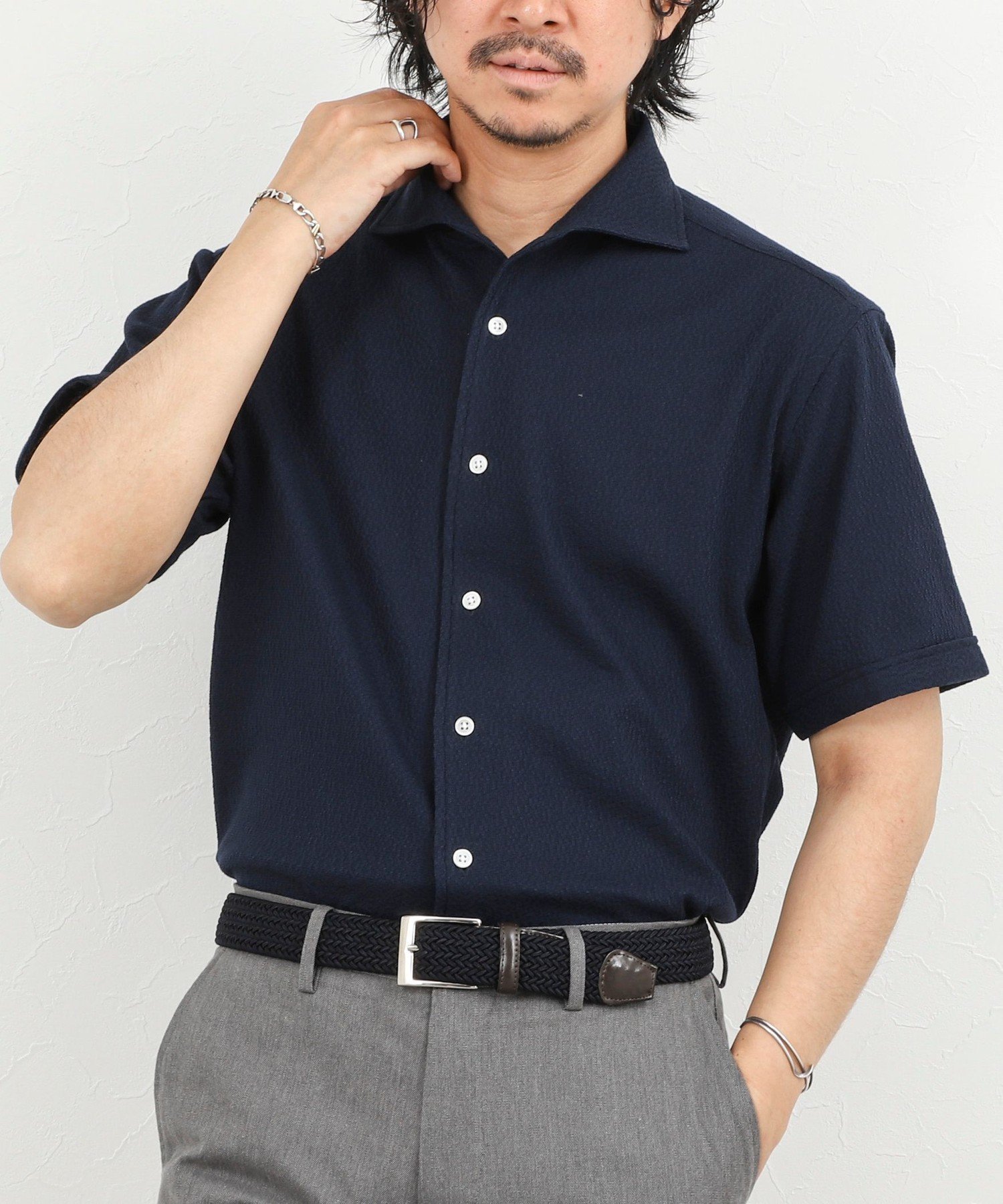 NOLLEY'S goodman 《ビジカジ対応》リンクス イタリアンカラーSS 半袖シャツ26SS ノーリーズ トップス シャツ・ブラウス グレー ホワイト ネイビー【送料無料】