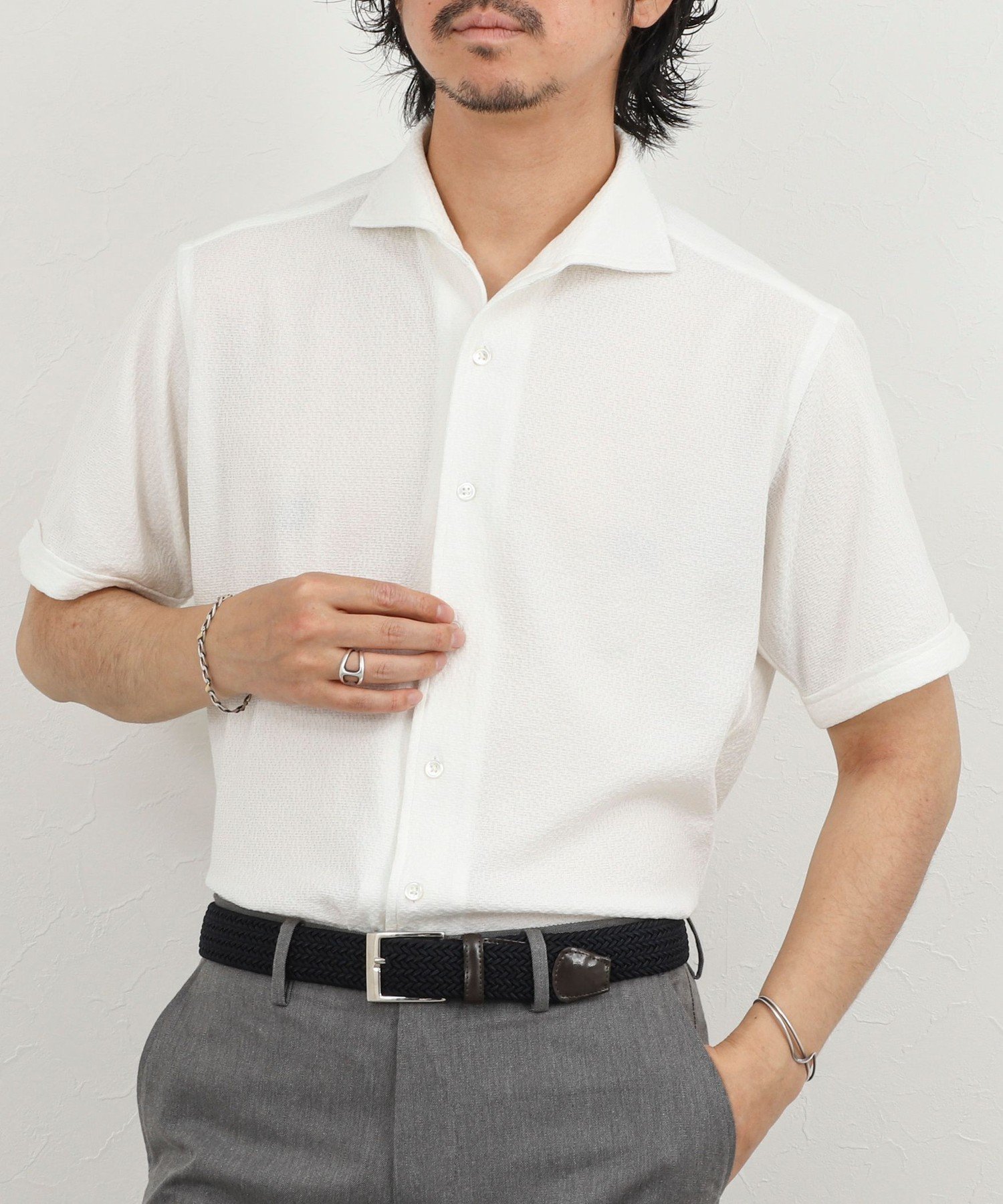 NOLLEY'S goodman 《ビジカジ対応》リンクス イタリアンカラーSS 半袖シャツ26SS ノーリーズ トップス シャツ・ブラウス グレー ホワイト ネイビー【送料無料】