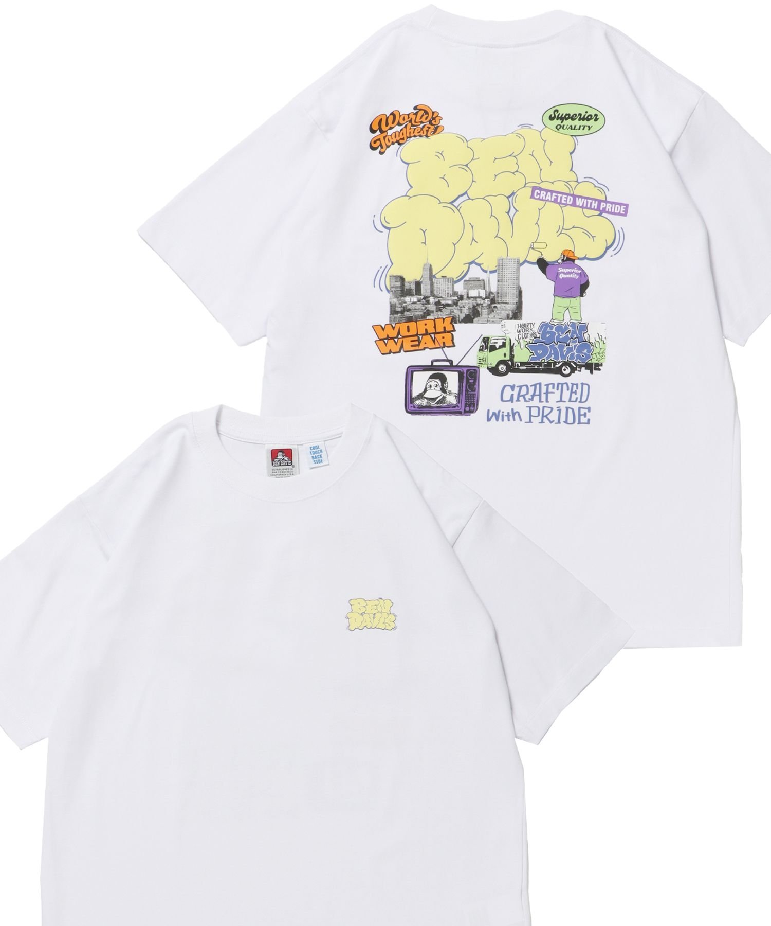 BEN DAVIS / WHITE LABEL 【BEN DAVIS(ベンデイビス)】OVERLAP COOL TEE / Tシャツ 接触冷感 半袖 クルーネック ワンポイント 刺繍 ワンポイント ナバル トップス カットソー・Tシャツ ネイビー ブラック ホワイト ベージュ【送料無料】