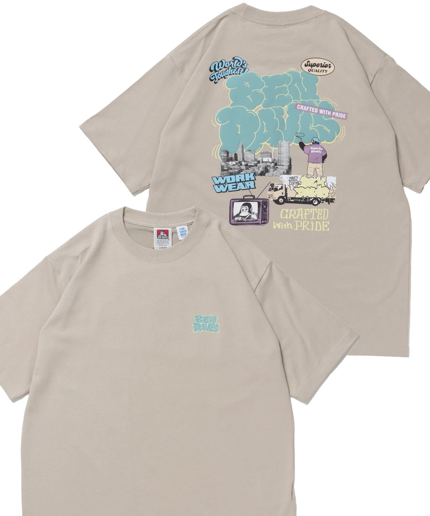 BEN DAVIS / WHITE LABEL 【BEN DAVIS(ベンデイビス)】OVERLAP COOL TEE / Tシャツ 接触冷感 半袖 クルーネック ワンポイント 刺繍 ワンポイント ナバル トップス カットソー・Tシャツ ネイビー ブラック ホワイト ベージュ【送料無料】