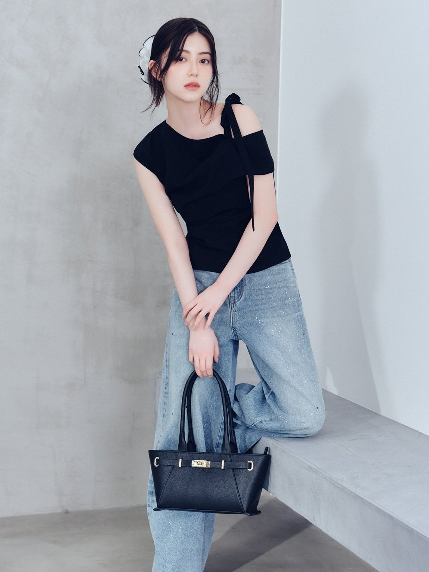 FRAY I.D ラインストーンセミワイドストレートデニムパンツ フレイ アイディー パンツ その他のパンツ ブラック【送料無料】