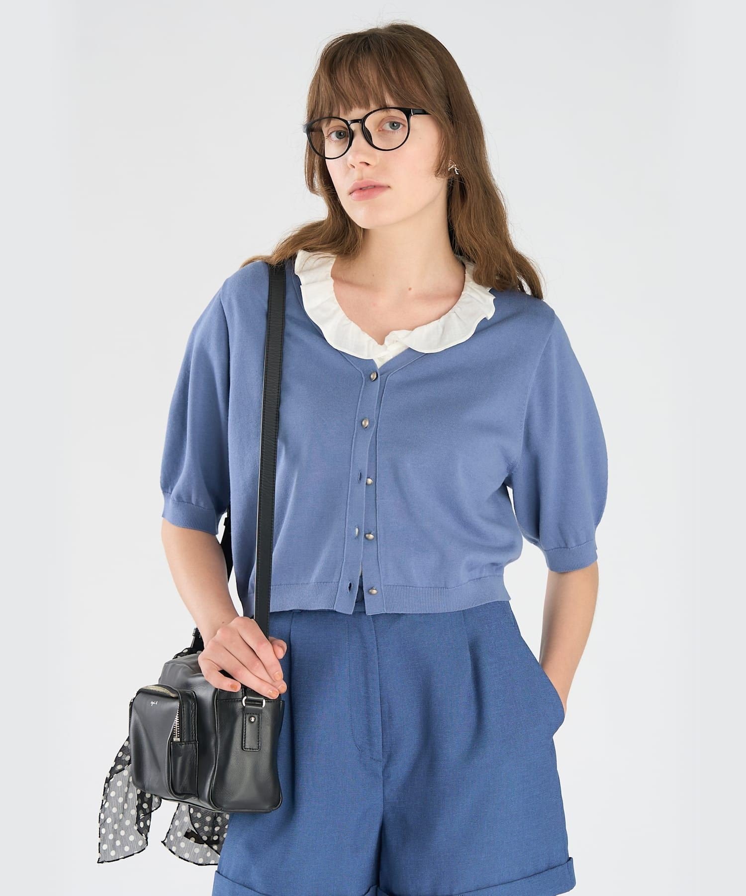To b. by agnes b. コットン ブイネック ハーフスリーブ カーディガン アニエスベー トップス カーディガン ブルー【送料無料】
