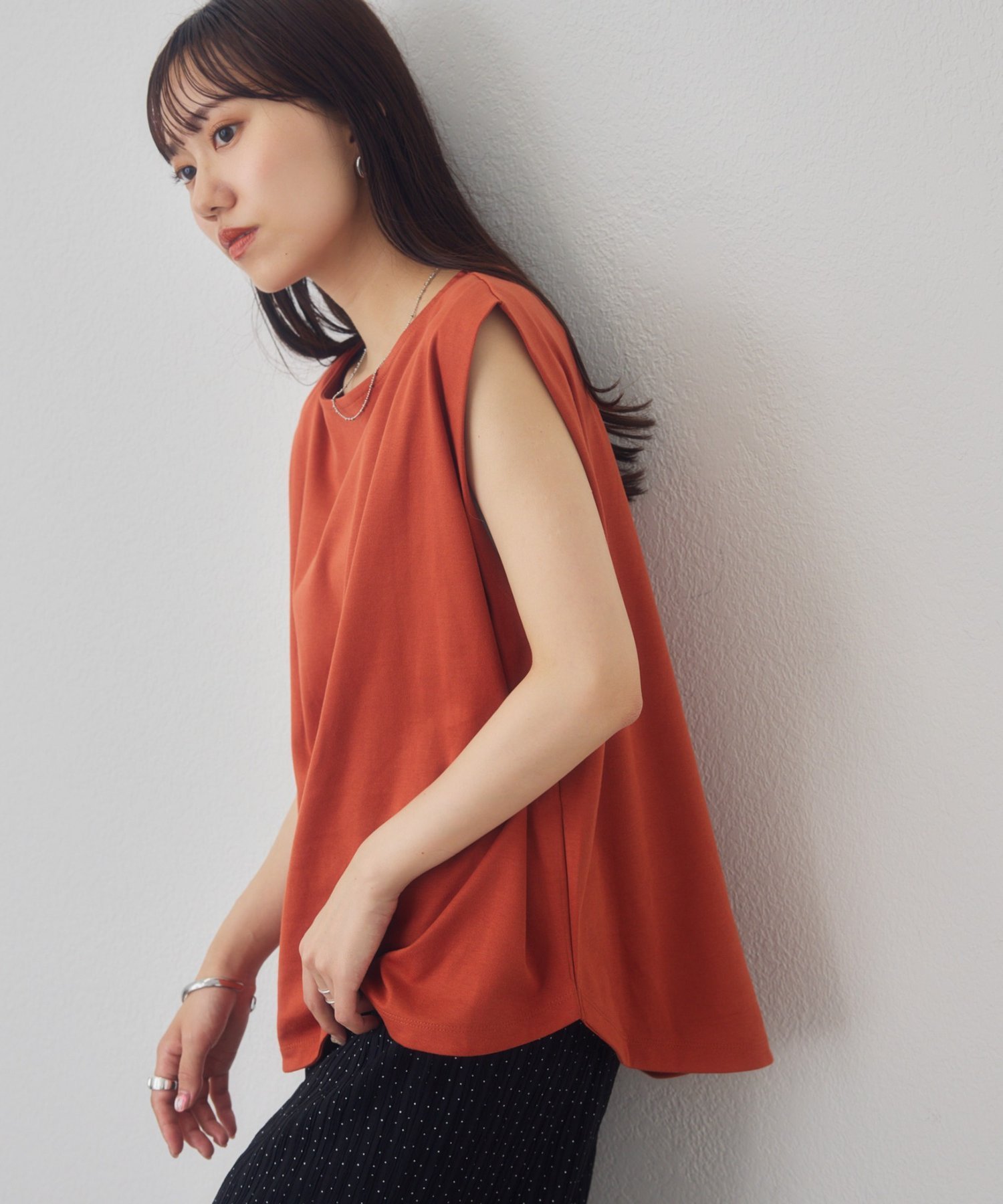 コットンタックフレンチTシャツ ディスコート トップス カットソー・Tシャツ グレー ホワイト ブラウン オレンジ