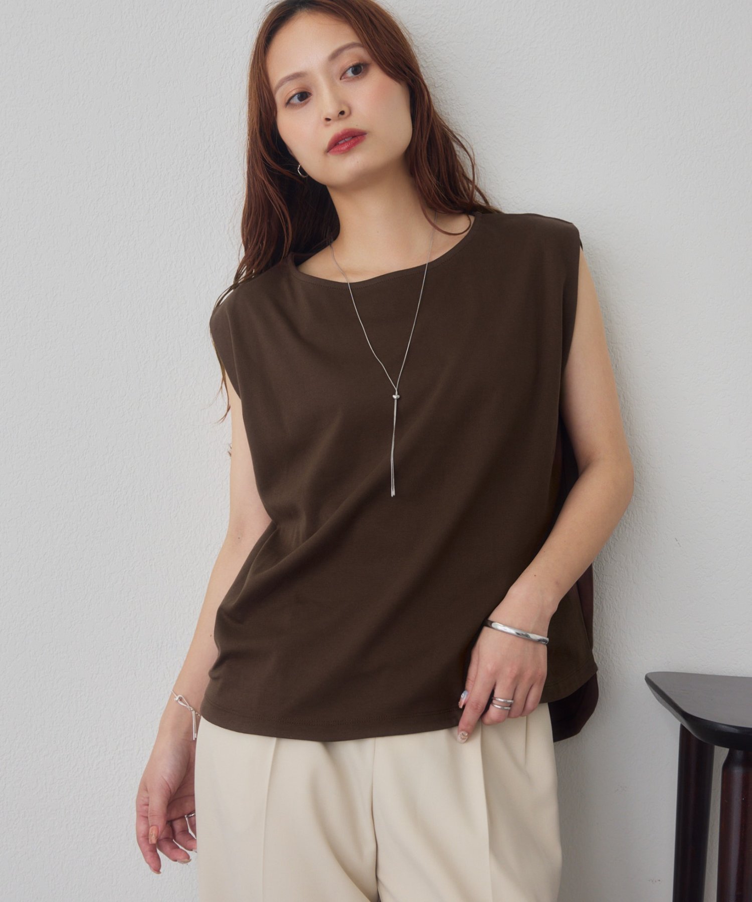 コットンタックフレンチTシャツ ディスコート トップス カットソー・Tシャツ グレー ホワイト ブラウン オレンジ
