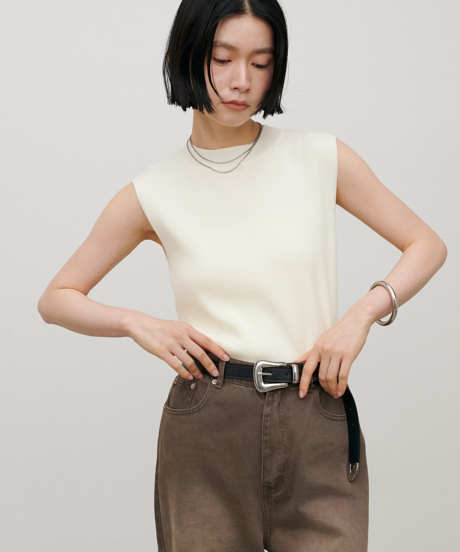 LARUTA メランジノースリニット ラルータ トップス その他のトップス ホワイト グレー ブラウン ブラック