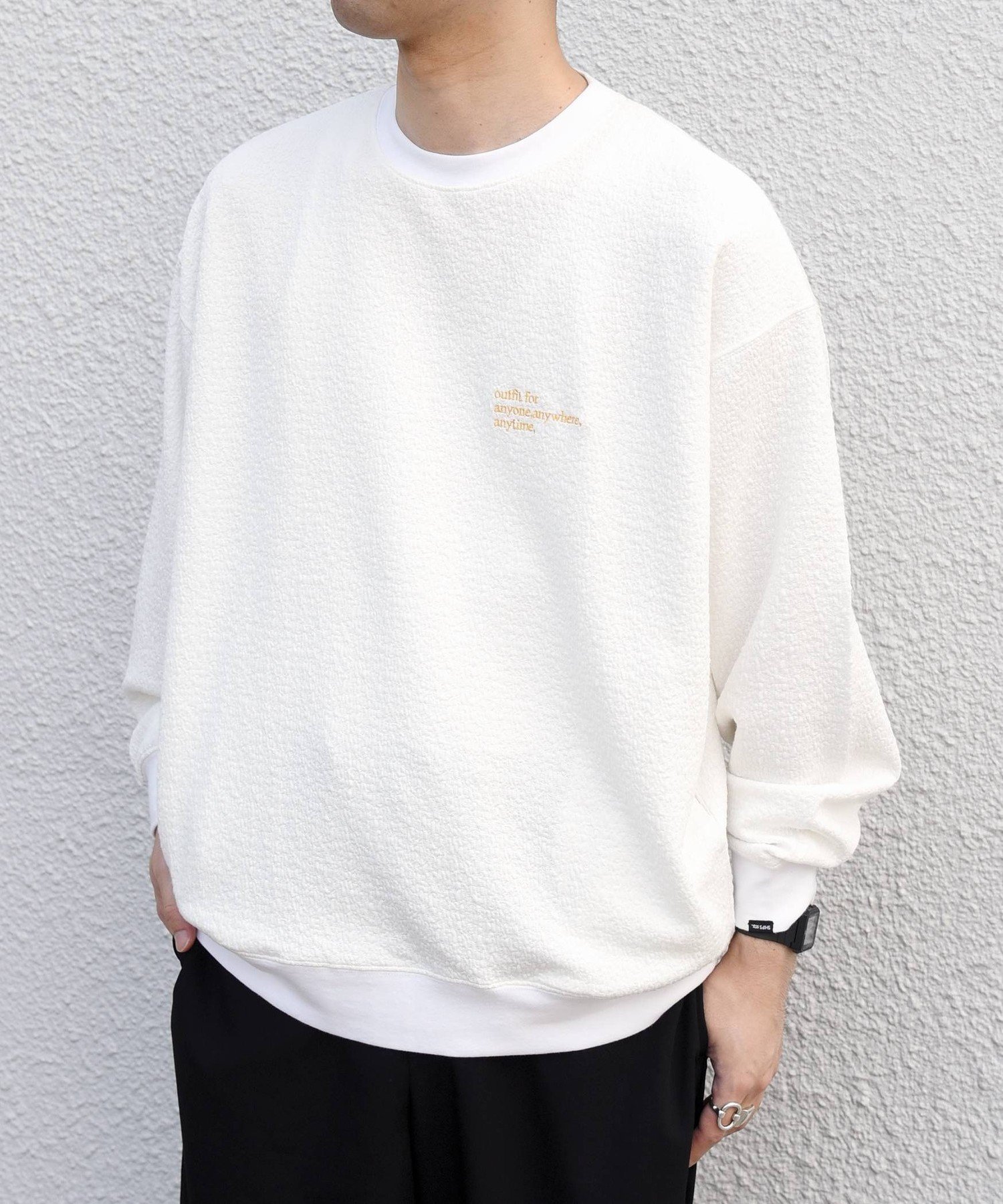 SHIPS any SHIPS any:＜洗濯機可能＞フクレ ジャカード ロゴ 刺繍 サイドポケットTシャツ(ロンT)◆ シップス トップス カットソー・Tシャツ グレー ホワイト ブラック【送料無料】
