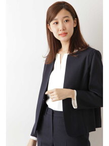 【SALE／60%OFF】NATURAL BEAUTY BASIC [洗える]リネン混ドビーセットアップ ノーカラージャケッ ナチュラルビューティベーシック コート/ジャケット ブルゾン ネイビー グレー【送料無料】