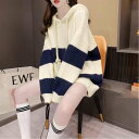 【SALE/30%OFF】Aimoon ニットパーカー ボーダー柄レディース韓国 ミニミニストア トップス ニット ホワイト ネイビー