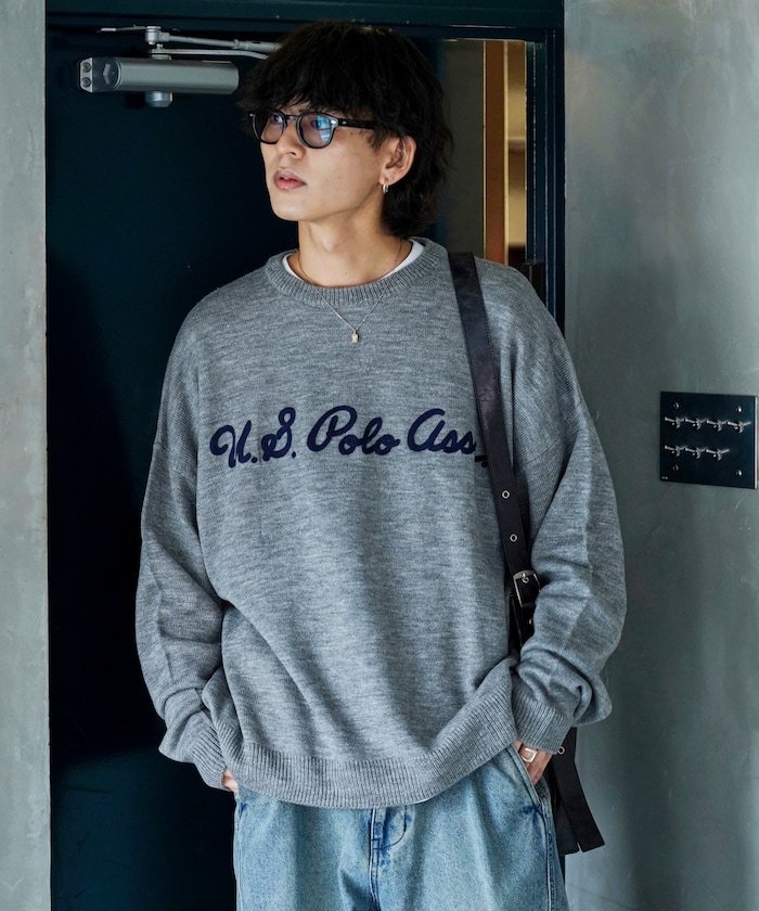 【SALE／40%OFF】U.S. POLO ASSN. 別注チェーンロゴジャガードニット【限定展開】 24AW フリークスストア トップス ニット グレー ブラック ブルー ネイビー【送料無料】のサムネイル