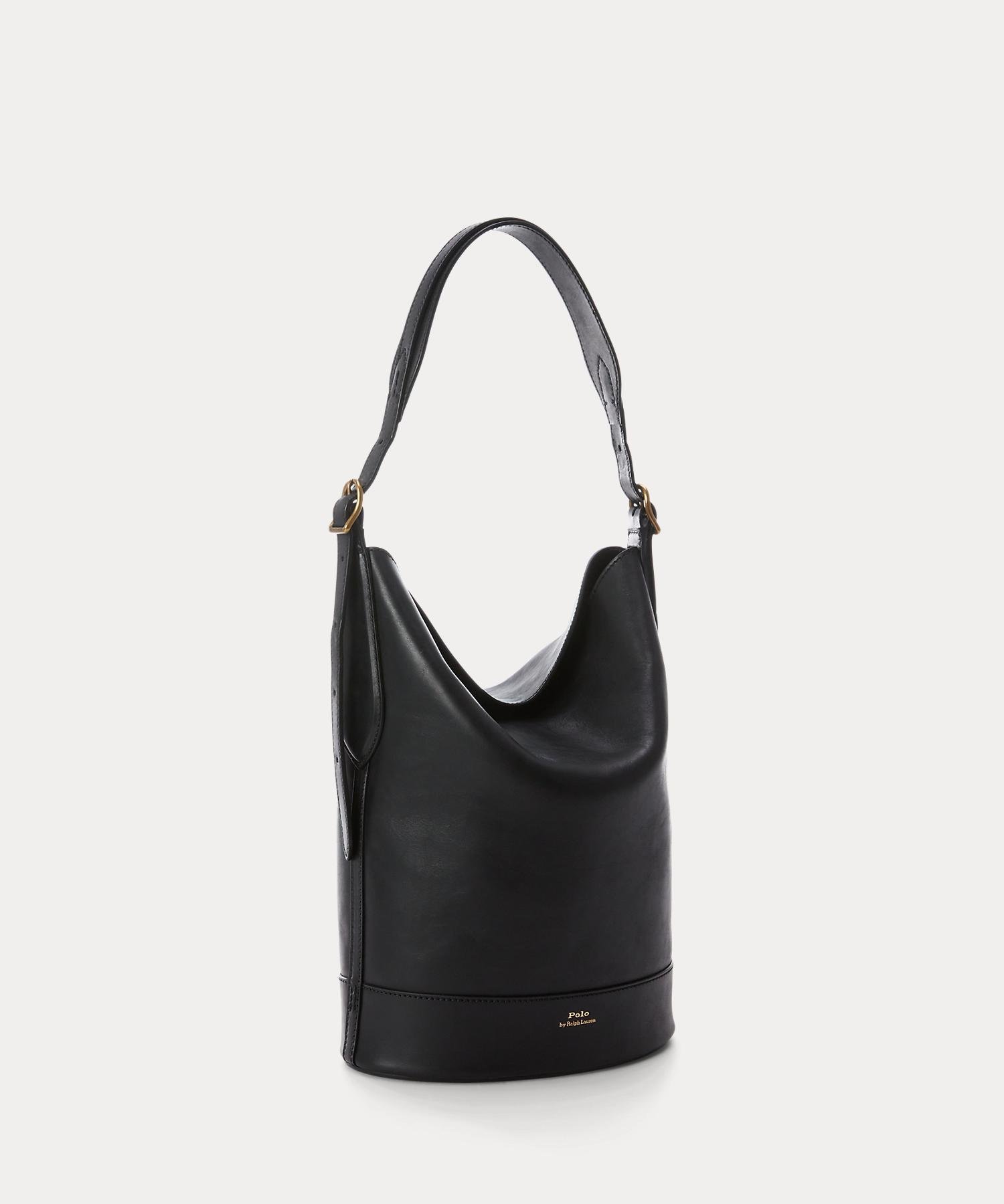 ワックスド レザー ミディアム Bellport バケット バッグ ラルフローレン バッグ ハンドバッグ ブラック