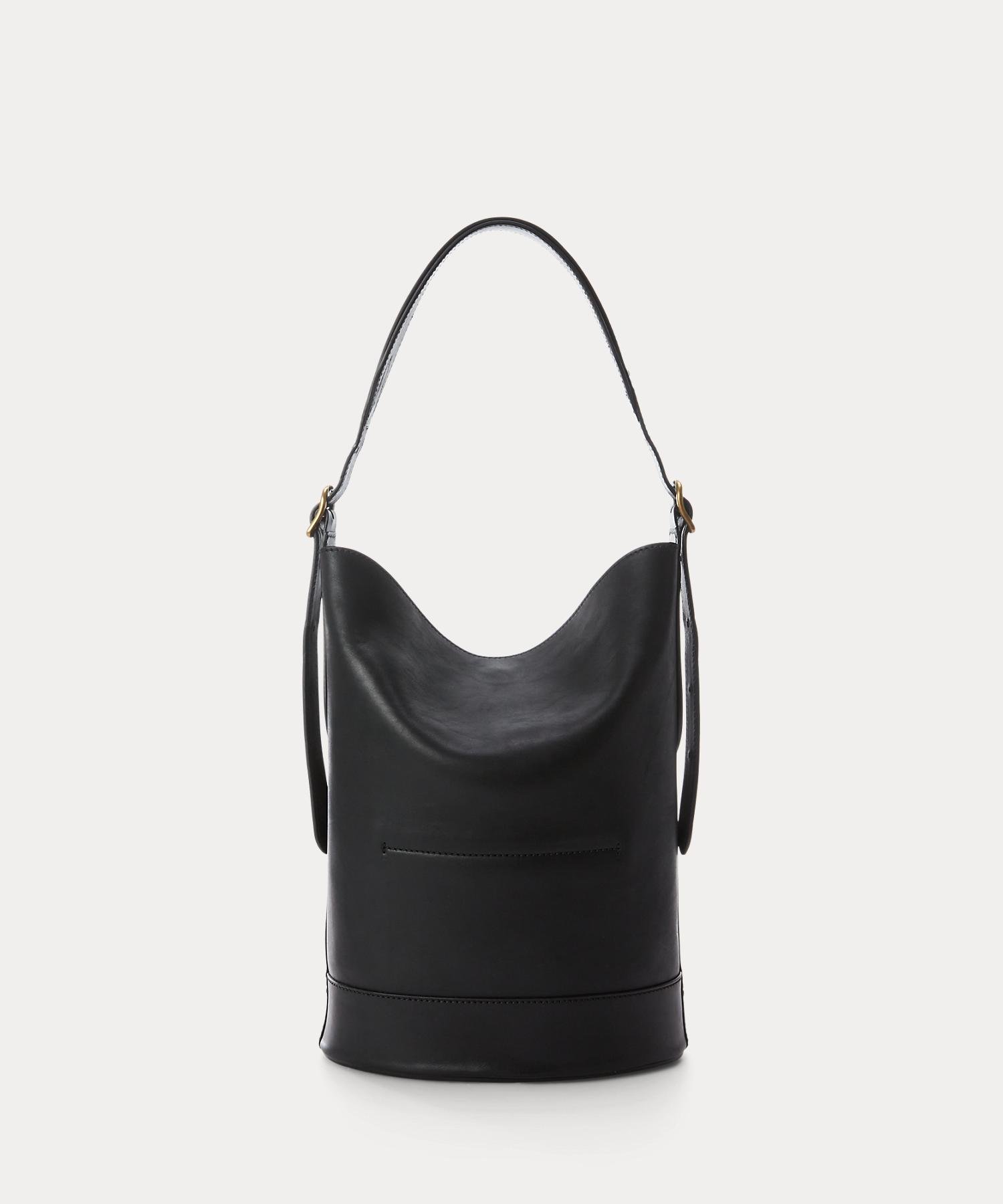 ワックスド レザー ミディアム Bellport バケット バッグ ラルフローレン バッグ ハンドバッグ ブラック