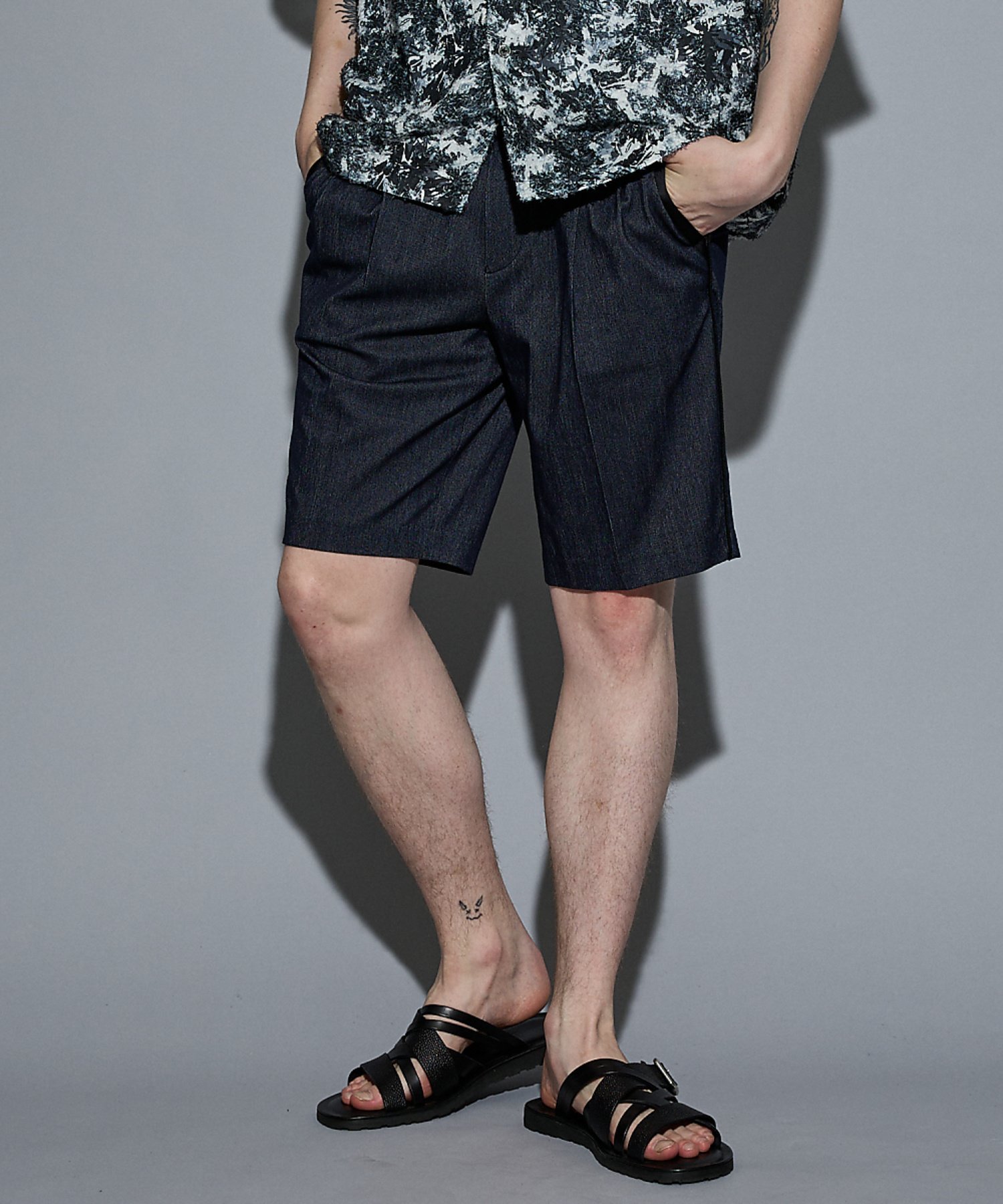 5351POUR LES HOMMES 【デニムライク】シャンブレー スラックス ショートパンツ ゴーサンゴーイチプールオム パンツ その他のパンツ ブルー ブラック