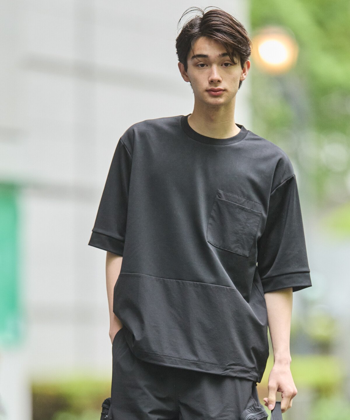 「Daily TECH Series」 クイックドライ コンビデザインTシャツ コムサイズム トップス カットソー・Tシャツ グレー ブラック
