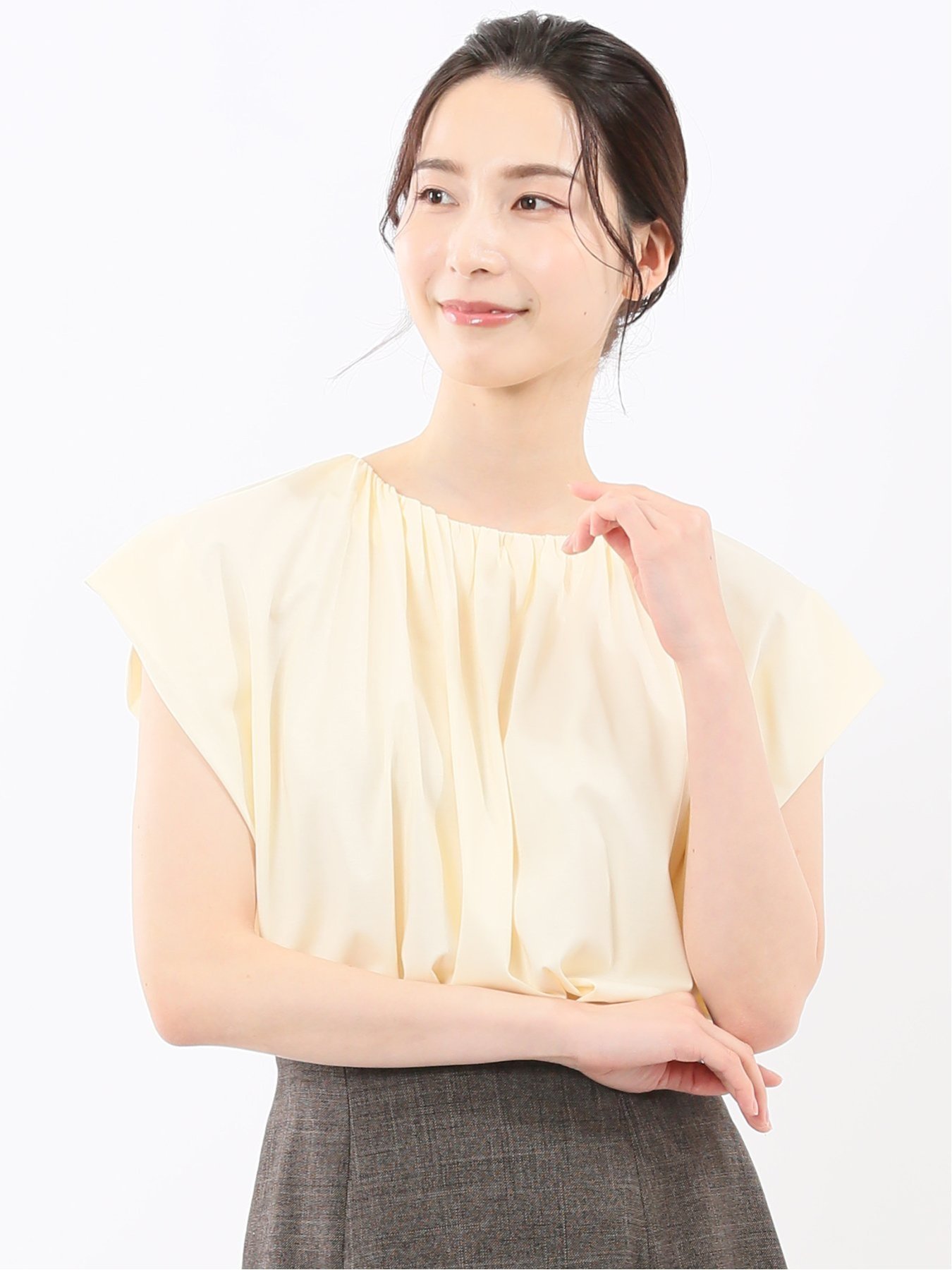 【SALE／10%OFF】m.f.editorial ギャザーネック 半袖プルオーバー タカキュー トップス カットソー・Tシャツ ホワイト パープル ブルー【送料無料】