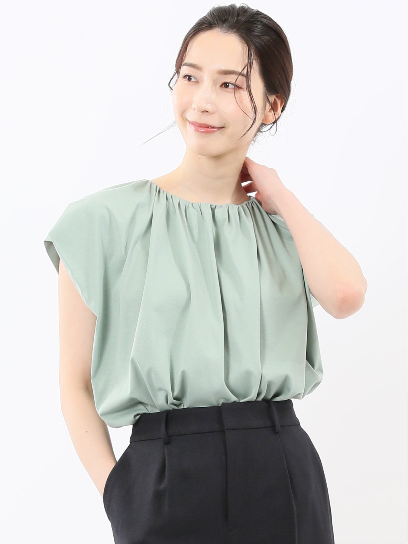 【SALE／10%OFF】m.f.editorial ギャザーネック 半袖プルオーバー タカキュー トップス カットソー・Tシャツ ホワイト パープル ブルー【送料無料】