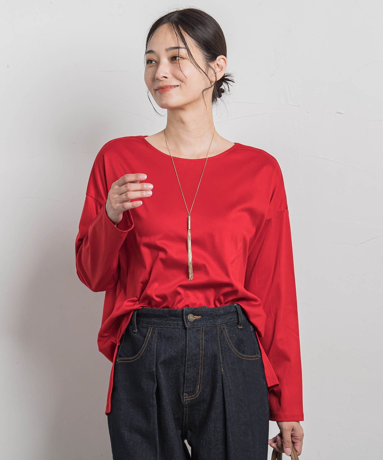 LAUTREAMONT 【WEB限定】汗じみ防止スムースロングTシャツ ≪洗える/接触冷感≫ ロートレアモン トップス カットソー・Tシャツ ブラック ホワイト グレー ベージュ レッド ブラウン