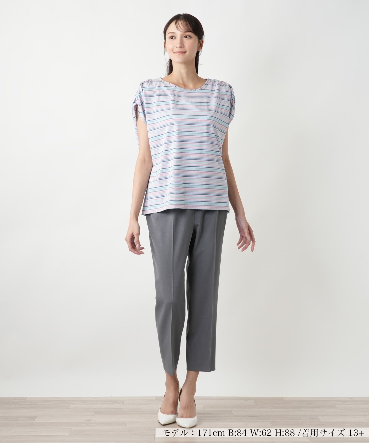 Leilian PLUS HOUSE マルチボーダーカットソー【MUSE BY ROCHAS Premiere】 レリアン プラスハウス トップス カットソー・Tシャツ ピンク