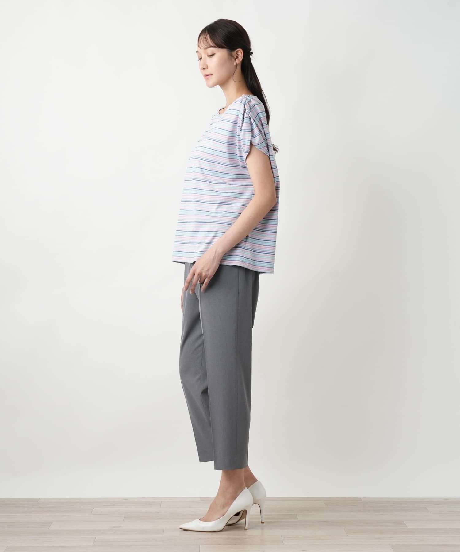Leilian PLUS HOUSE マルチボーダーカットソー【MUSE BY ROCHAS Premiere】 レリアン プラスハウス トップス カットソー・Tシャツ ピンク