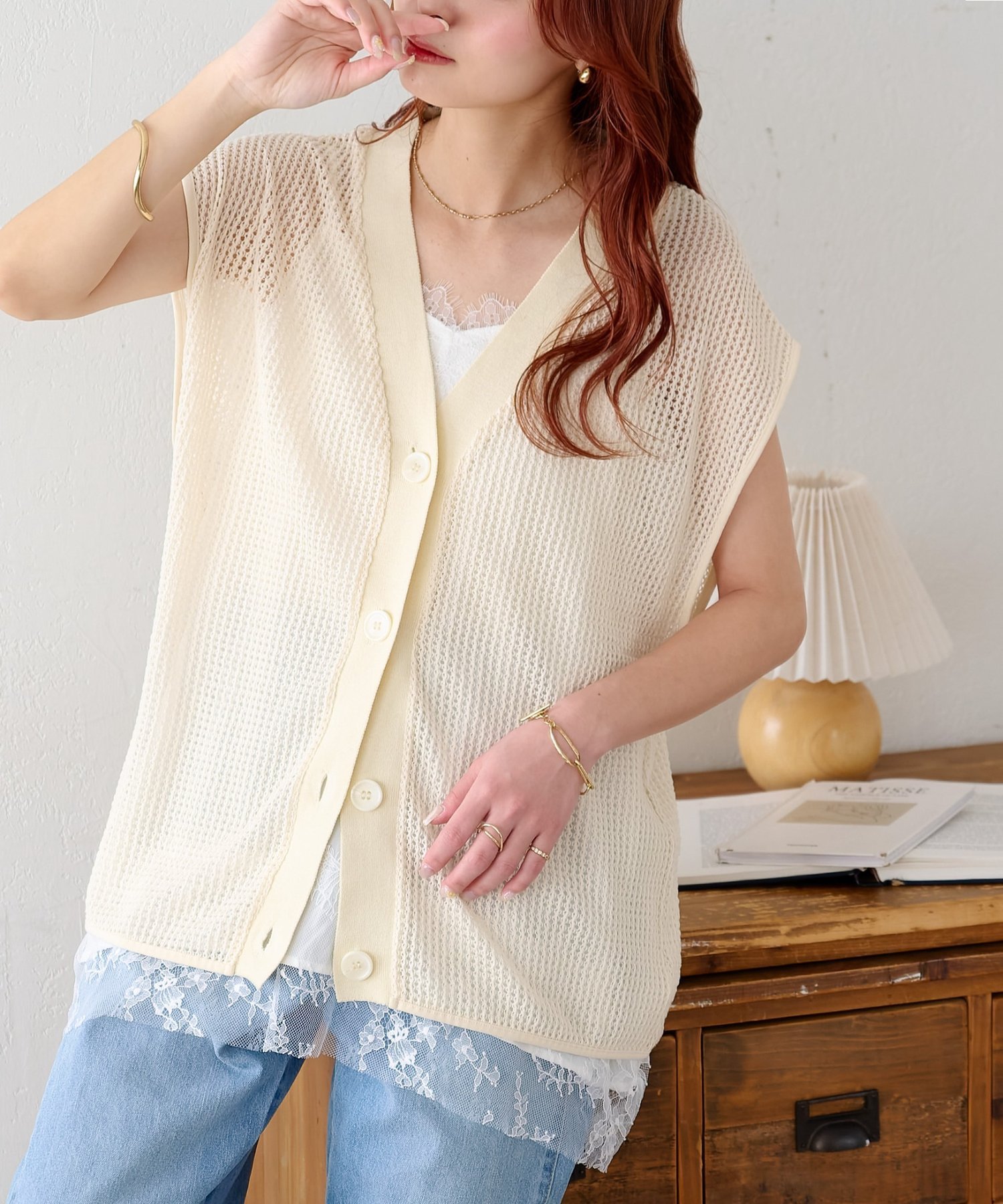 V-Neck - 【SALE／11%OFF】Discoat 【WEB限定】メッシュBIGベスト ディスコート トップス ニット ホワイト ブラック【送料無料】